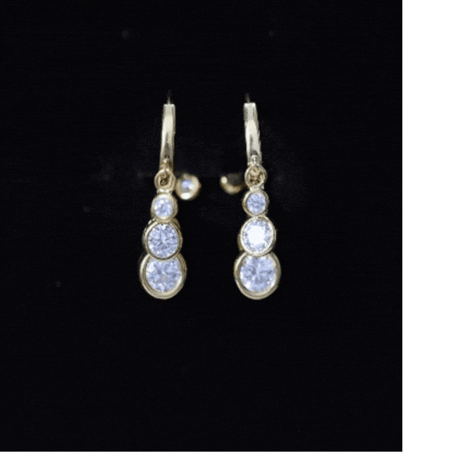 Bezel Set Moissanite Hinged Hoop Drop Earrings in Silver D-VS1 14K Yellow Gold Plated Silver - Rosec Jewels