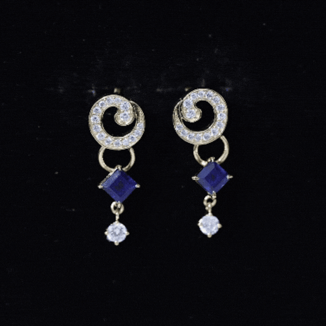 Lab Grown Blue Sapphire and Diamond Wedding Dangle Earrings AAAA 14K Yellow Gold Plated Silver - Rosec Jewels