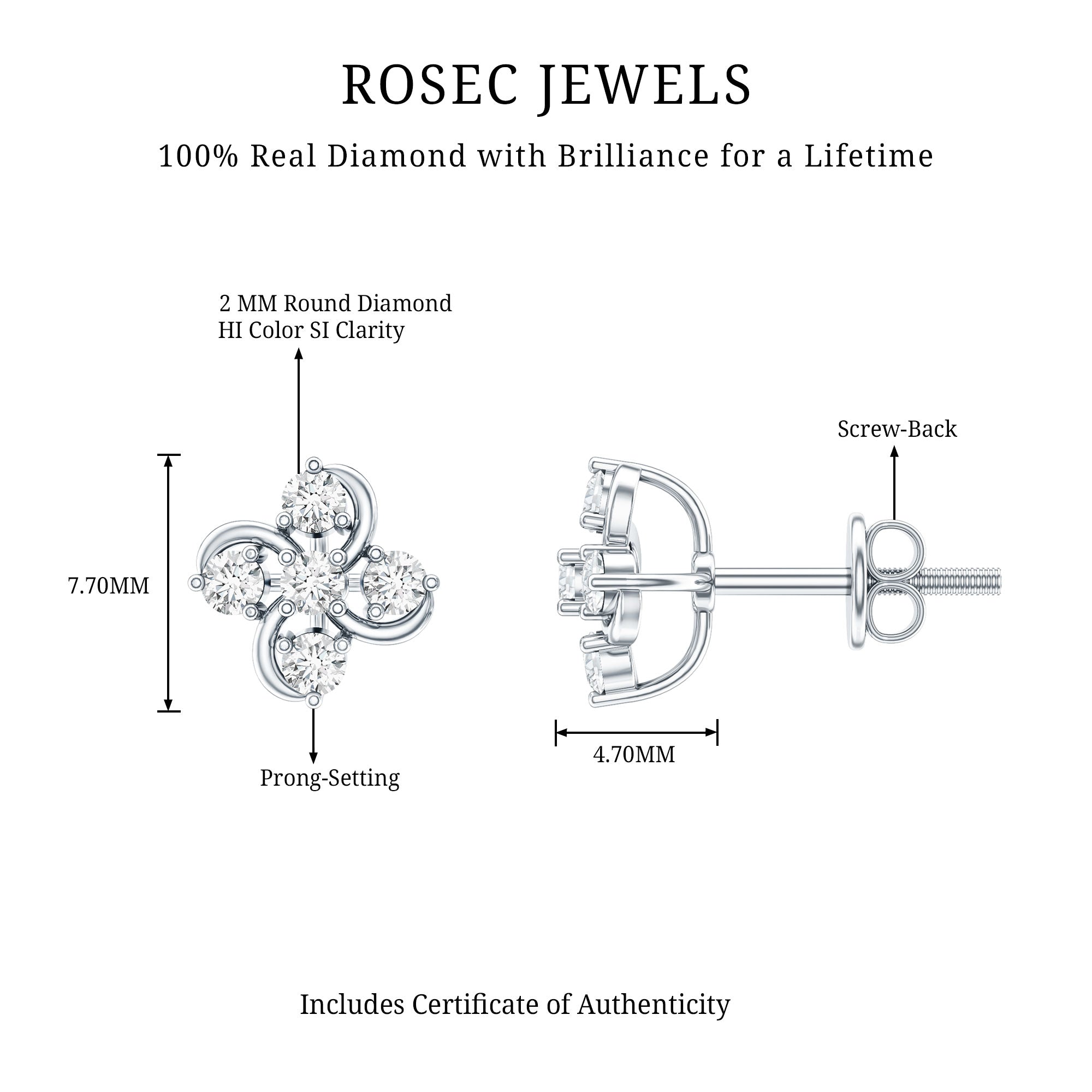 Diamond Flower Cluster Earrings For Women Natural - ( HI-SI ) - Rosec Jewels