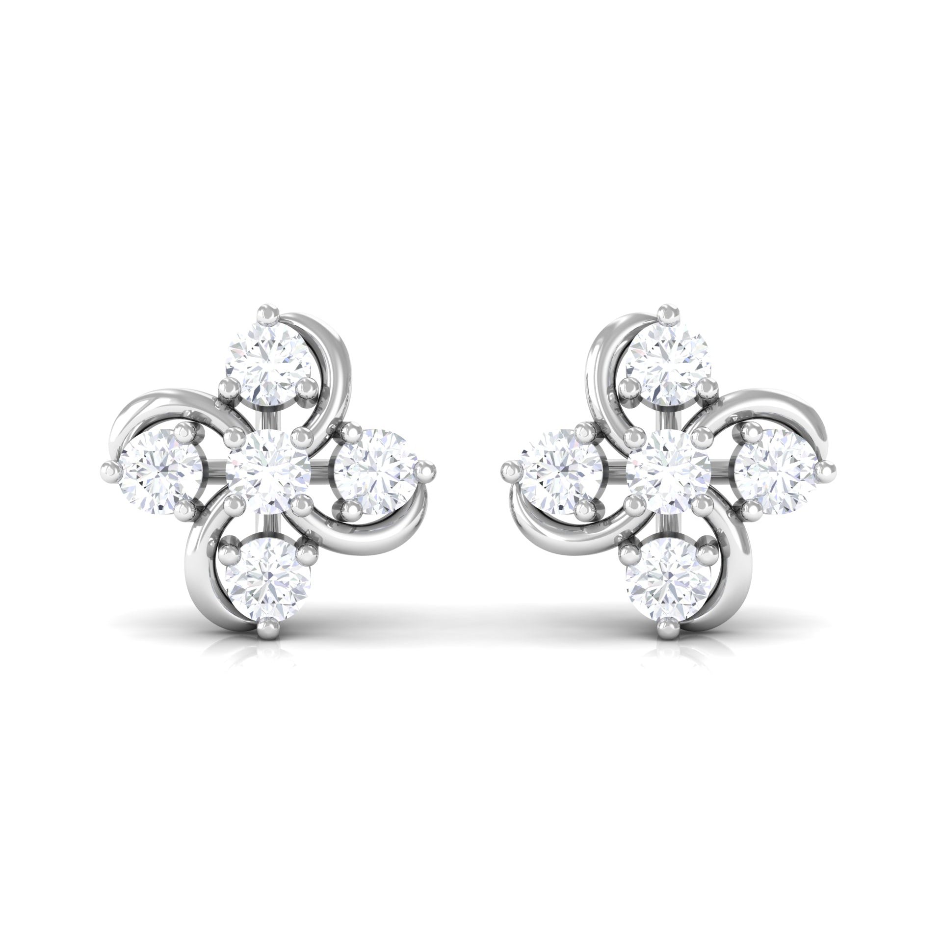 Rosec Jewels-1/2 CT Diamond Cluster Flower Stud Earrings