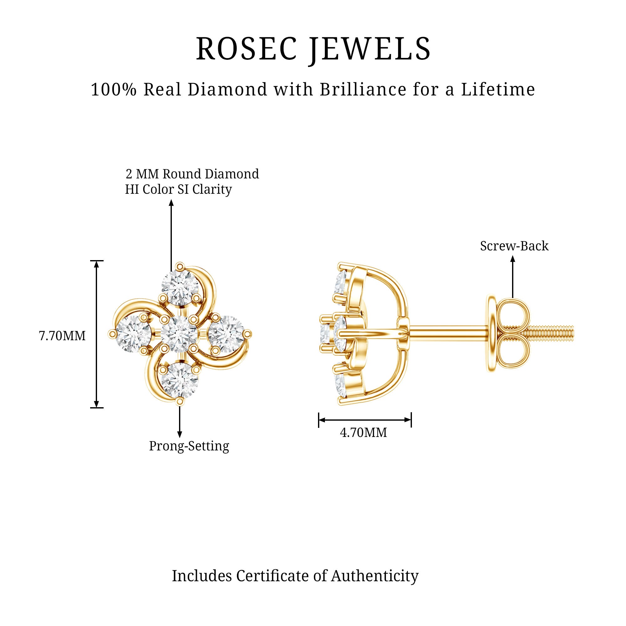 Diamond Flower Cluster Earrings For Women Natural - ( HI-SI ) - Rosec Jewels