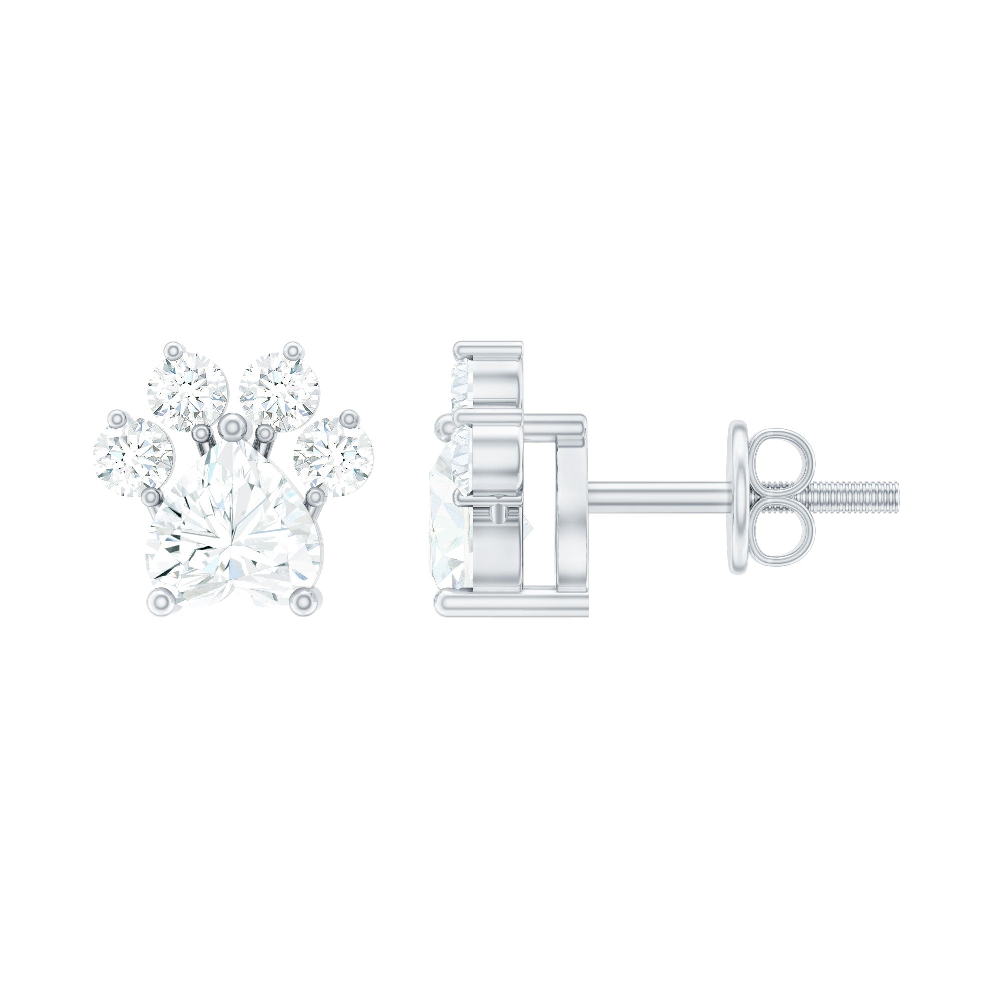 Natural Heart Shaped Diamond Dog Paw Stud Earrings