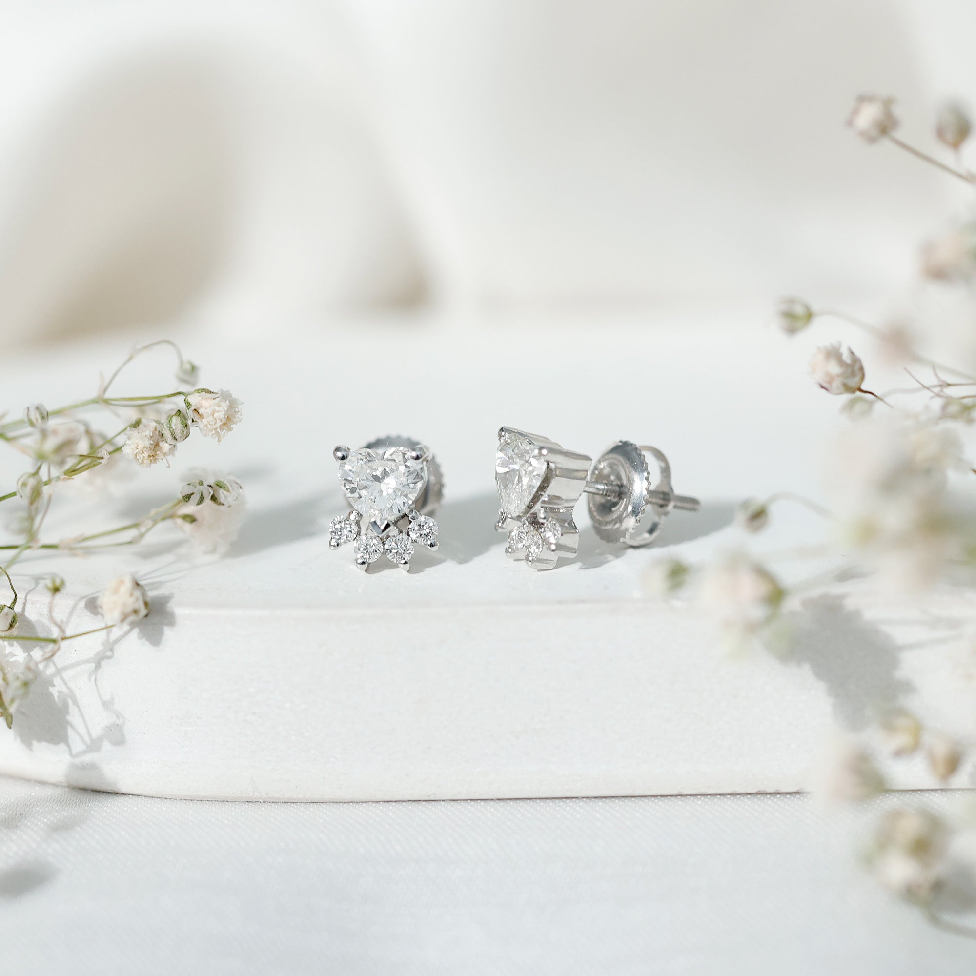 Natural Diamond Paw Stud Earrings for Women Natural - ( HI-SI ) - Rosec Jewels
