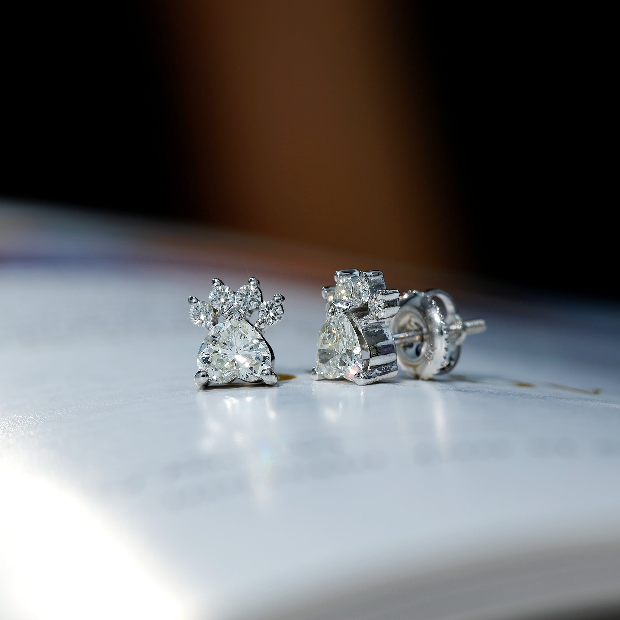 Natural Diamond Paw Stud Earrings for Women Natural - ( HI-SI ) - Rosec Jewels