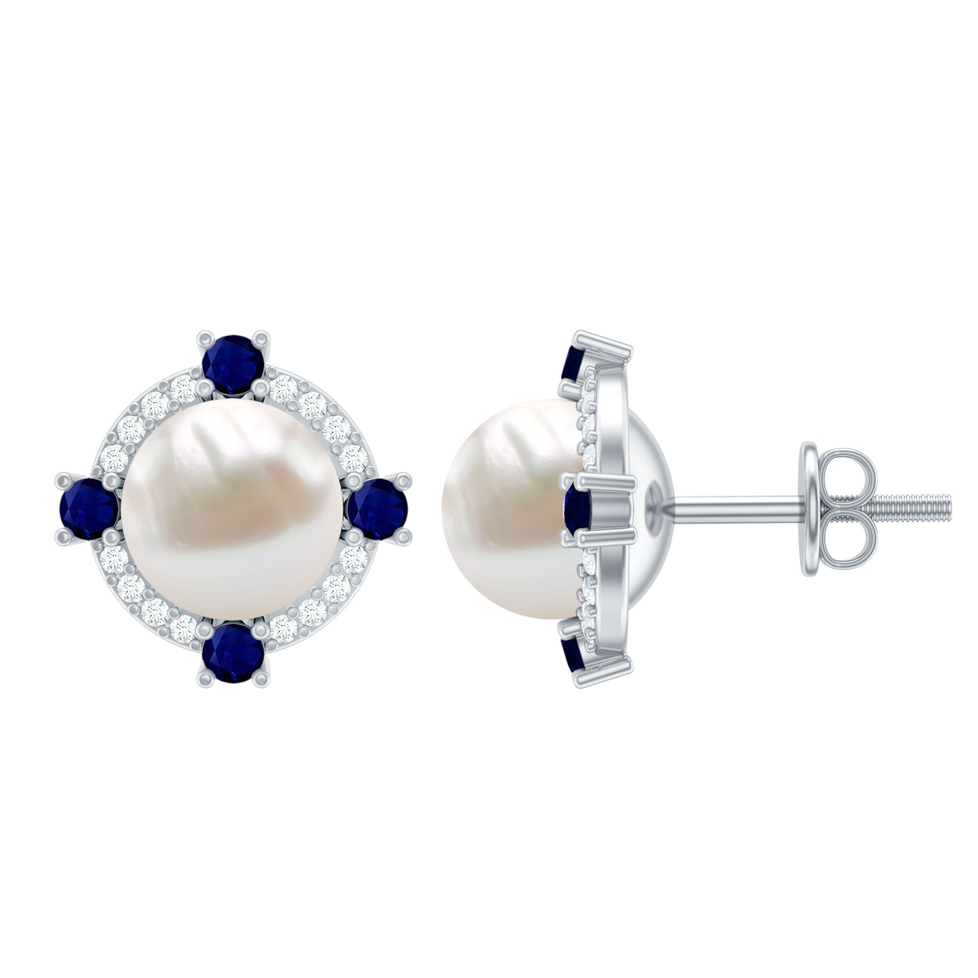 Natural Freshwater Pearl Vintage Earrings With Blue Sapphire