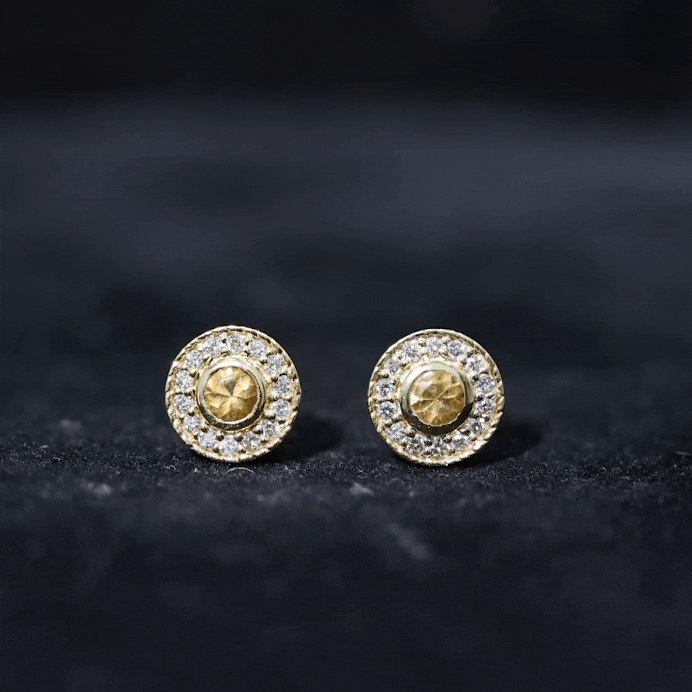 Round Citrine Halo Stud Earrings with Diamond in Twisted Rope Frame Citrine - ( AAA ) - Quality - Rosec Jewels