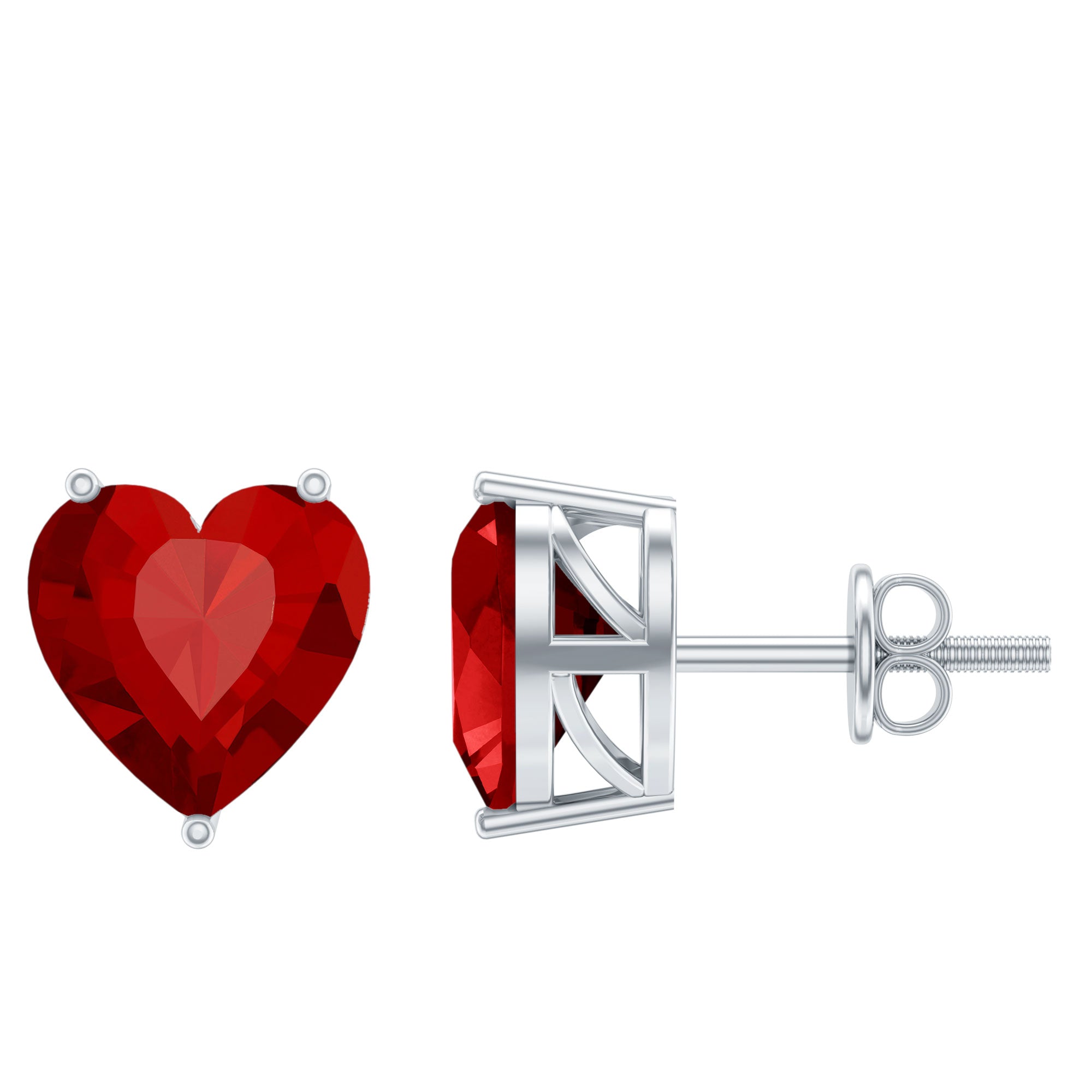 Heart Shape Created Ruby Solitaire Stud Earrings