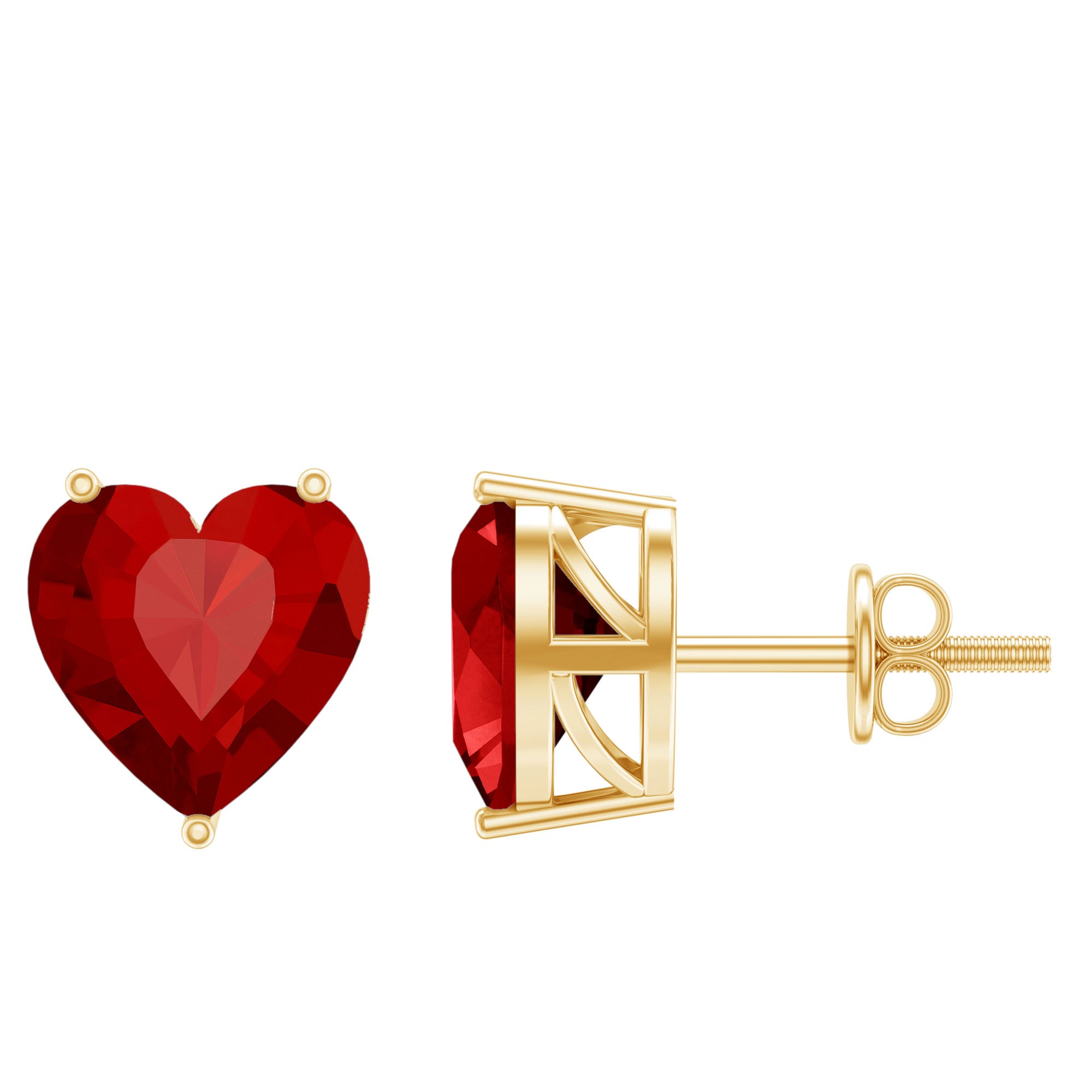 Heart Shape Lab Created Ruby Solitaire Stud Earrings AAAA - Rosec Jewels