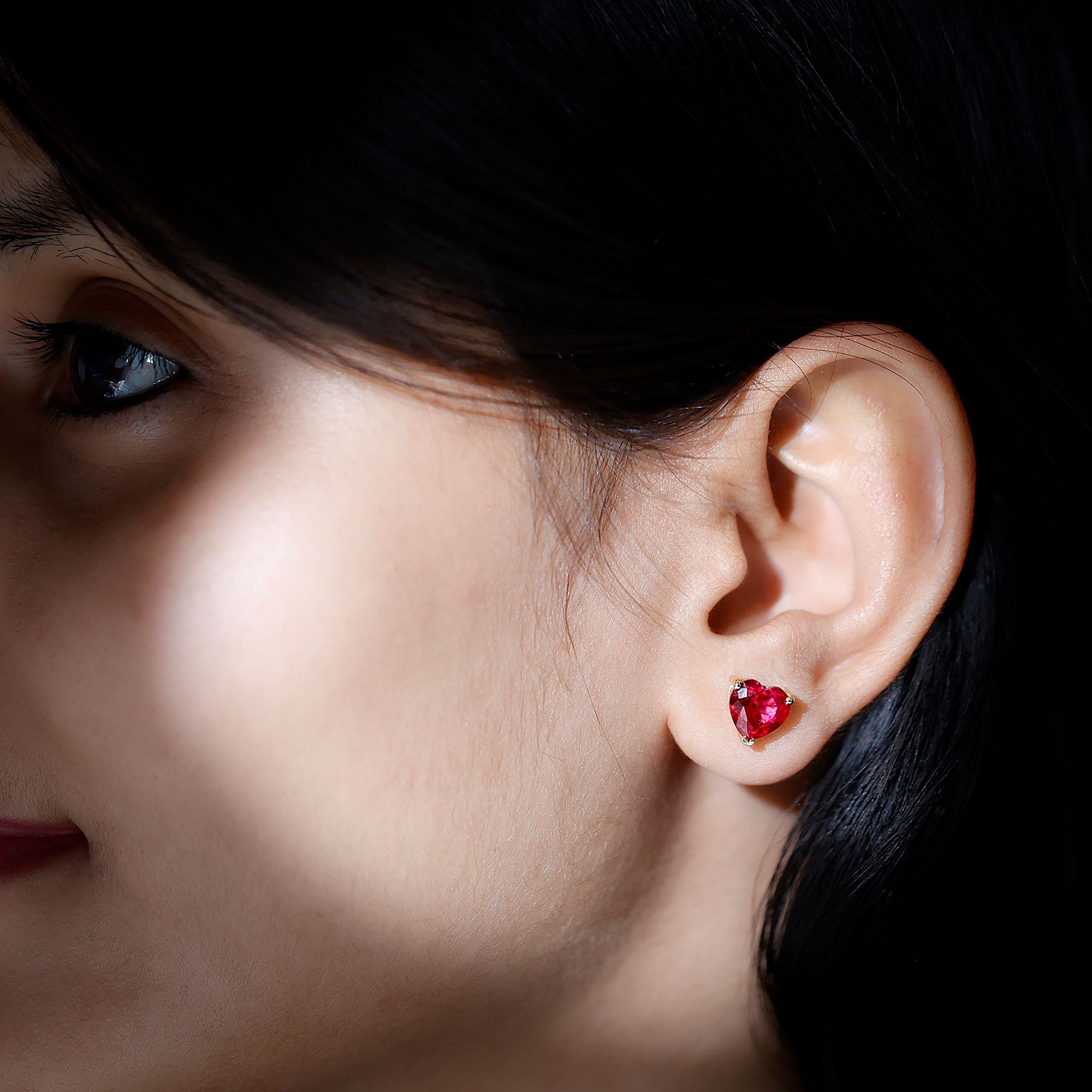 Heart Shape Lab Created Ruby Solitaire Stud Earrings AAAA - Rosec Jewels