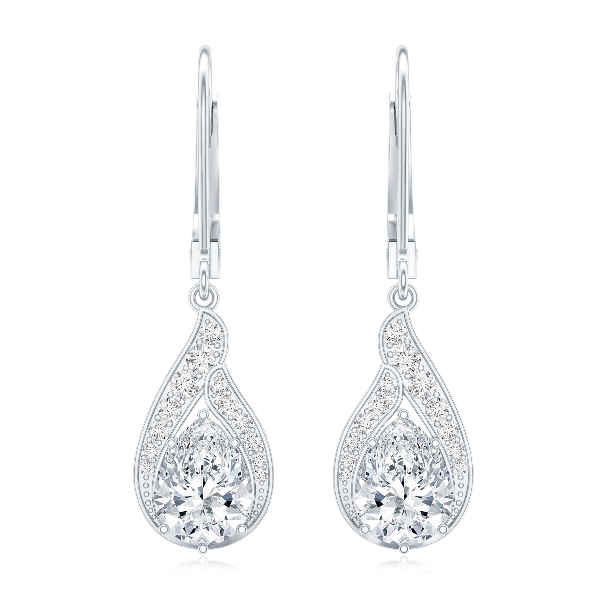 Certified Moissanite Teardrop Bridal Earrings with Leverback D-VS1 92.5 Sterling Silver - Rosec Jewels