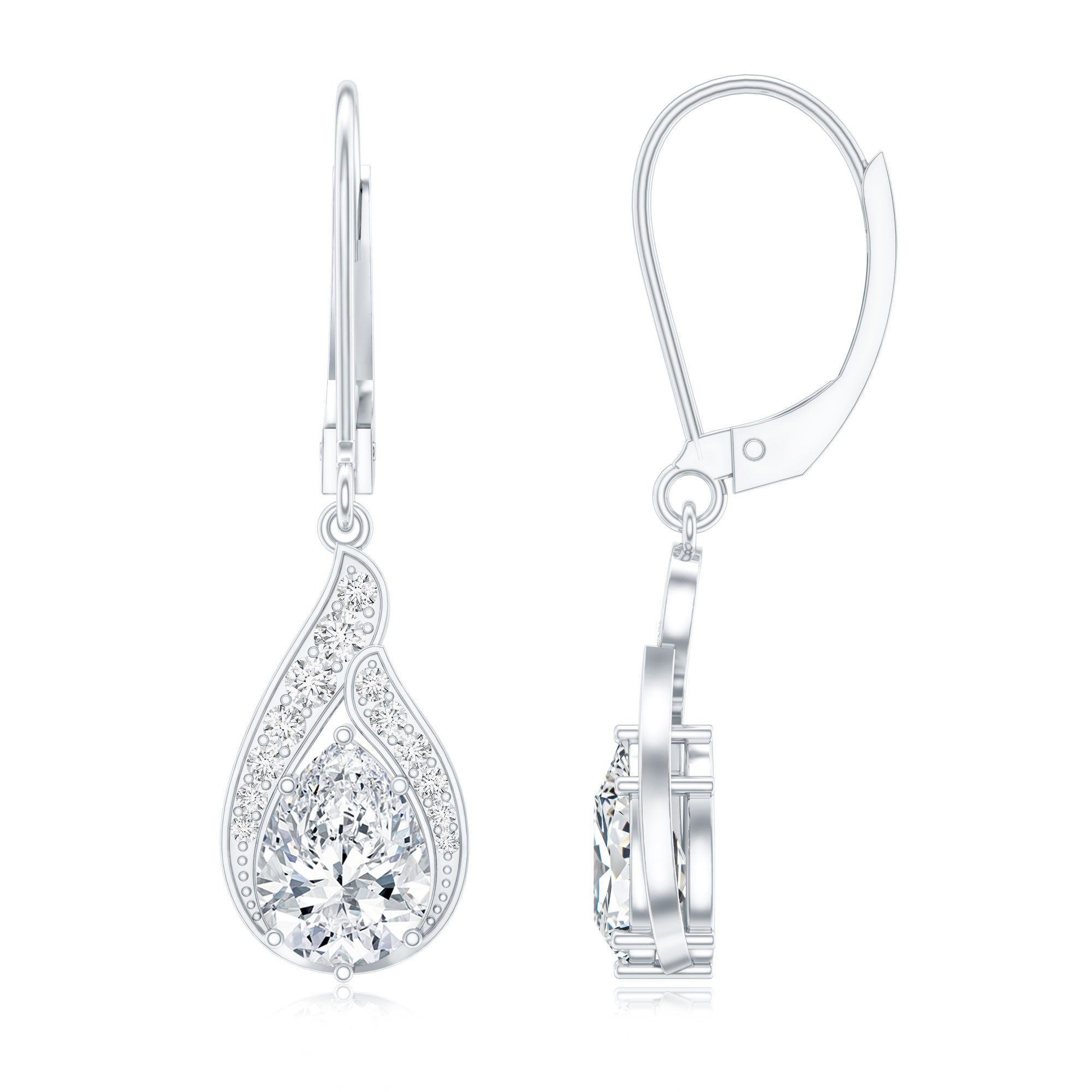 Certified Moissanite Teardrop Bridal Earrings with Leverback D-VS1 92.5 Sterling Silver - Rosec Jewels