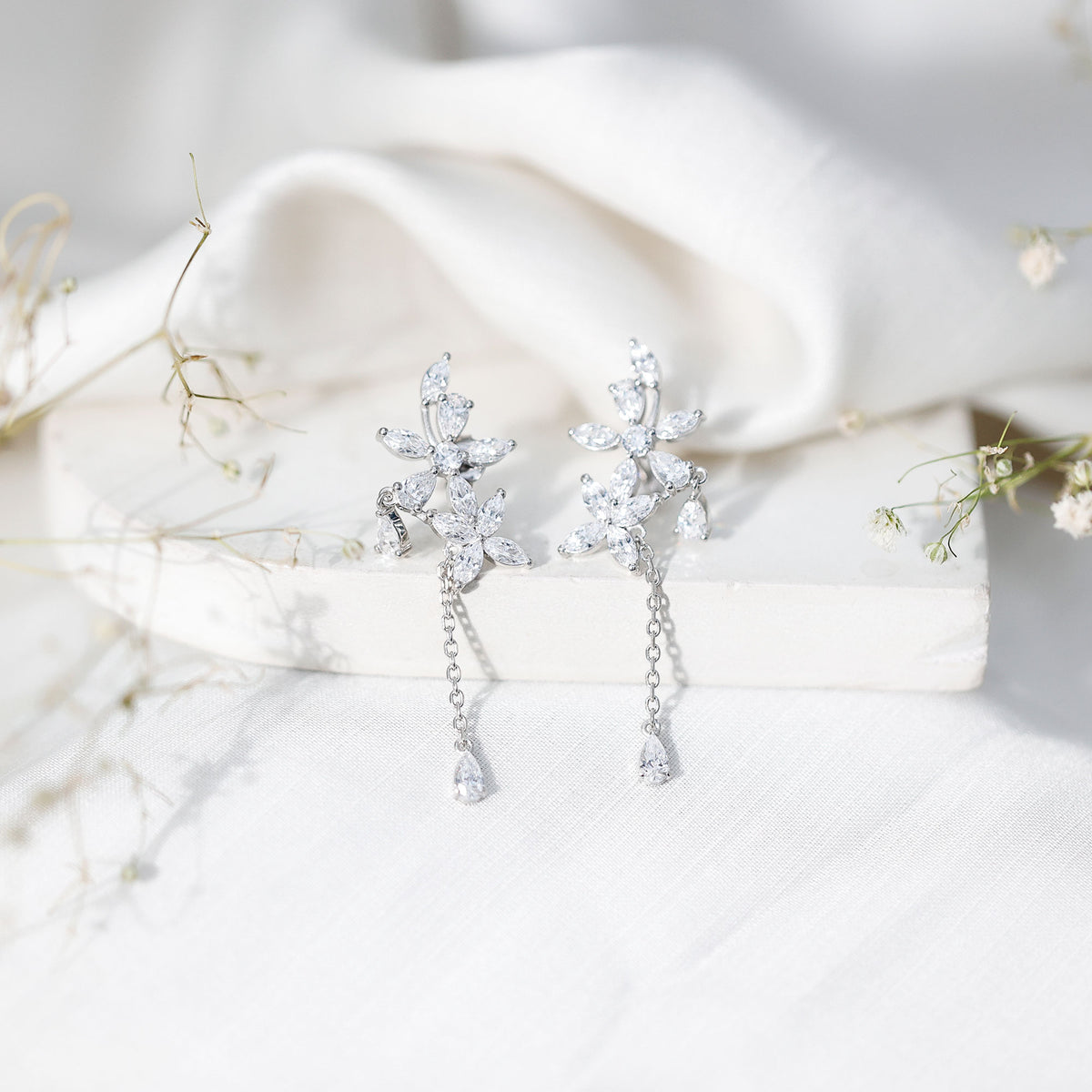 Rosec Jewels-Certified Lab Grown Diamond Flower Dangle Drop Earrings
