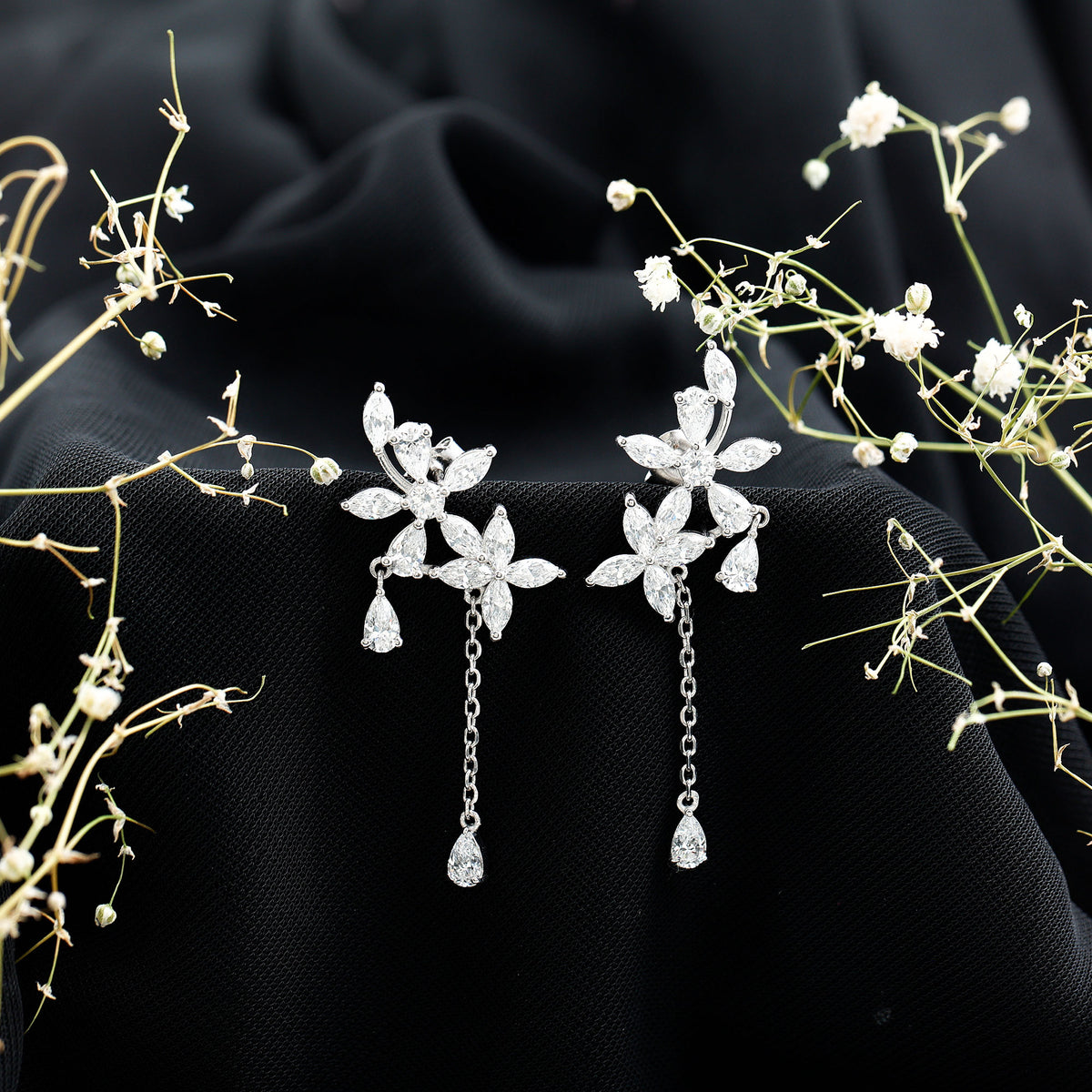 Rosec Jewels-Certified Lab Grown Diamond Flower Dangle Drop Earrings