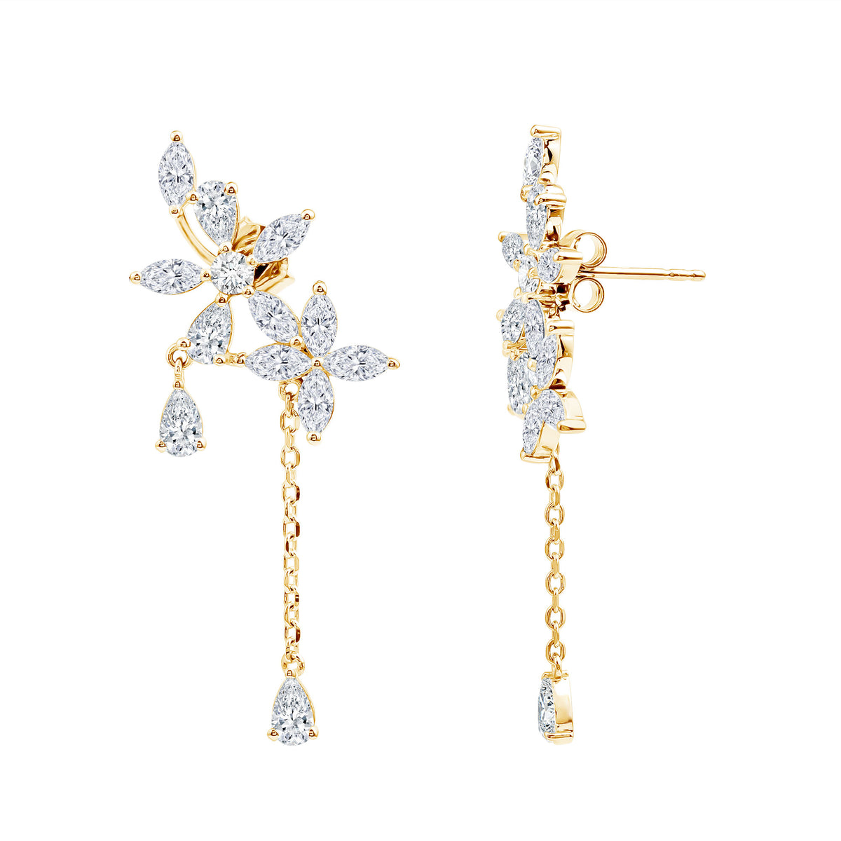 Rosec Jewels-Certified Lab Grown Diamond Flower Dangle Drop Earrings