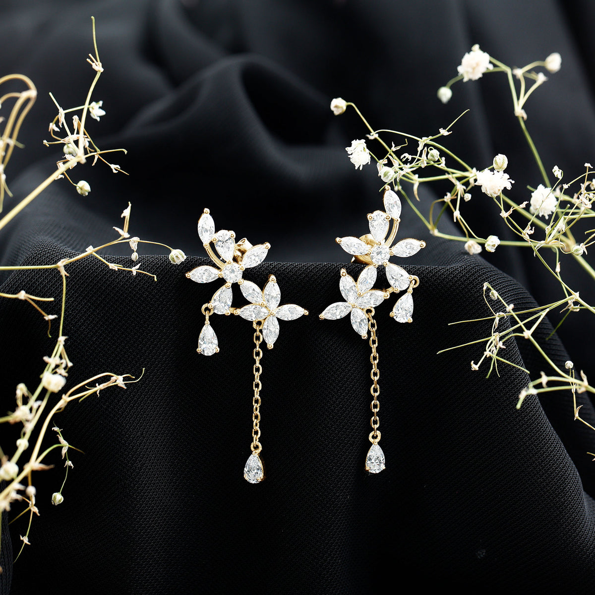 Rosec Jewels-Certified Lab Grown Diamond Flower Dangle Drop Earrings