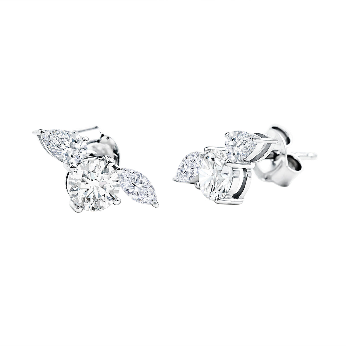 Rosec Jewels-Unique Lab Grown Diamond Three Stone Stud Earrings for Women