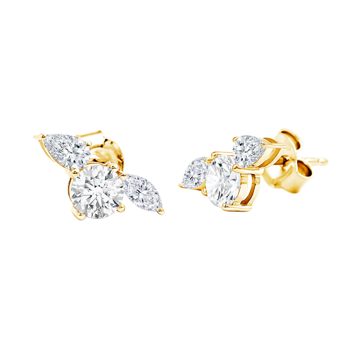 Rosec Jewels-Unique Lab Grown Diamond Three Stone Stud Earrings for Women