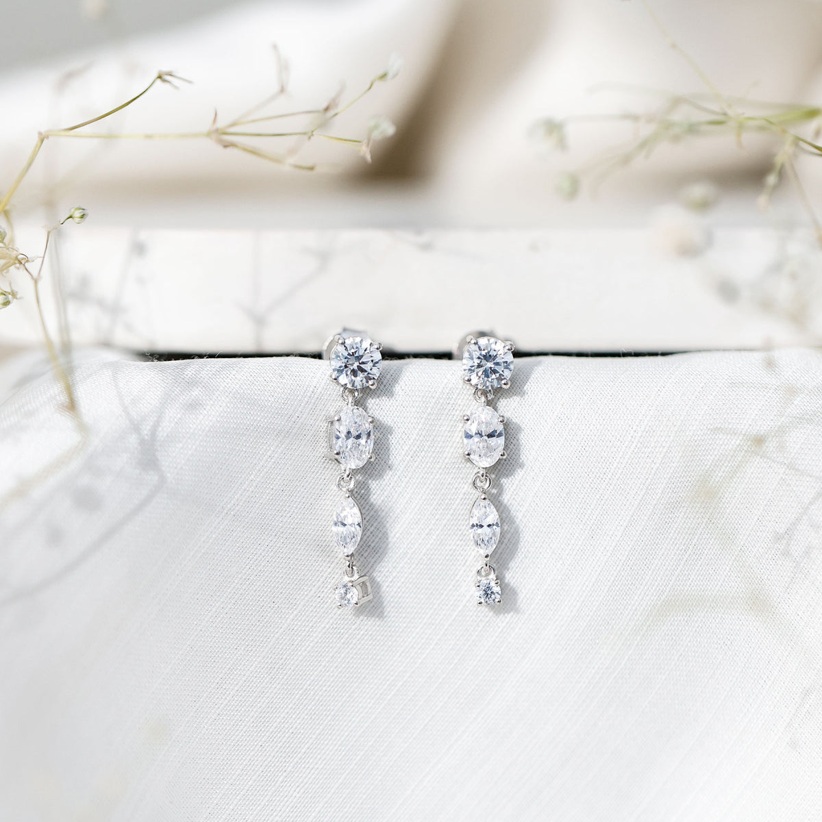 Rosec Jewels-Multi Shape Lab Grown Diamond Dangle Earrings For Bride