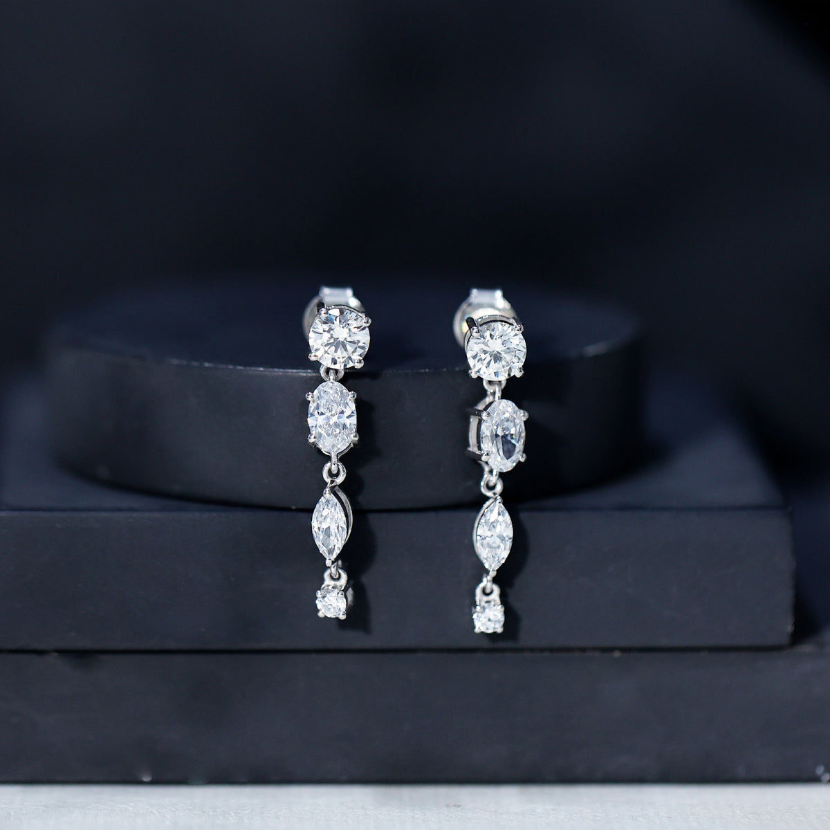 Rosec Jewels-Multi Shape Lab Grown Diamond Dangle Earrings For Bride