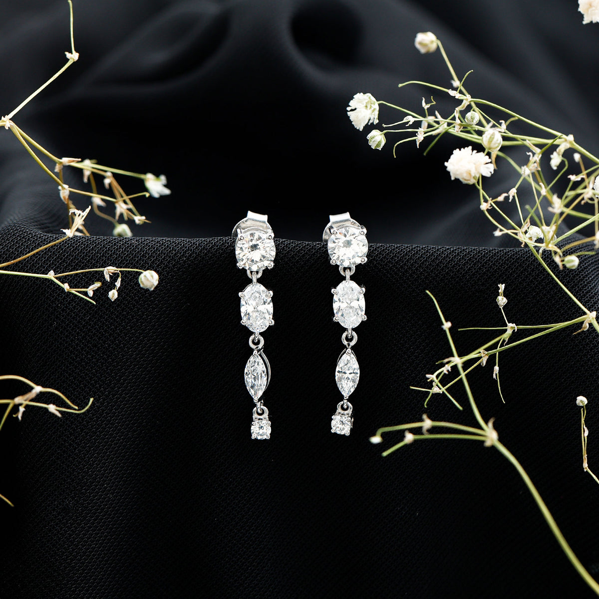 Rosec Jewels-Multi Shape Lab Grown Diamond Dangle Earrings For Bride