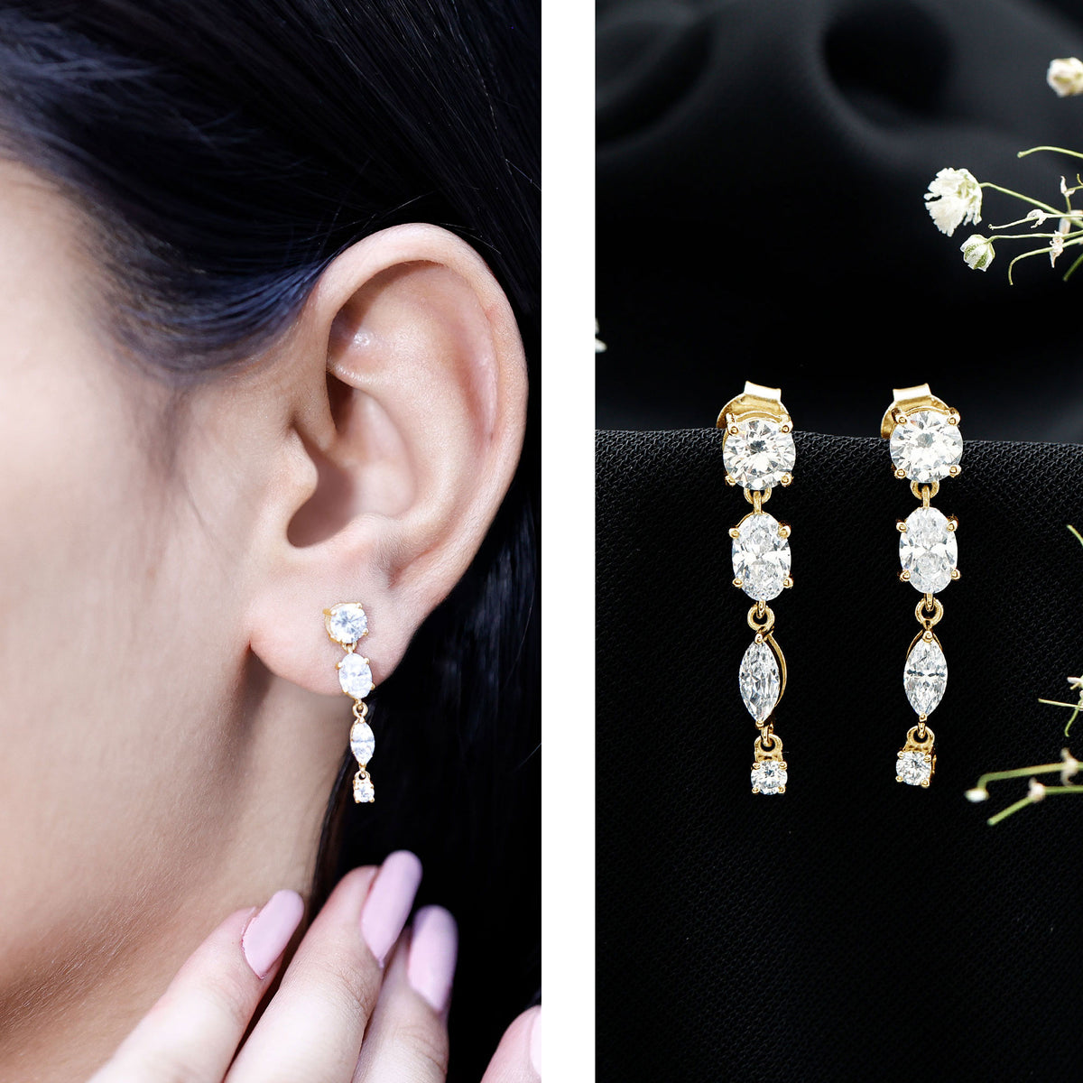 Rosec Jewels-Multi Shape Lab Grown Diamond Dangle Earrings For Bride