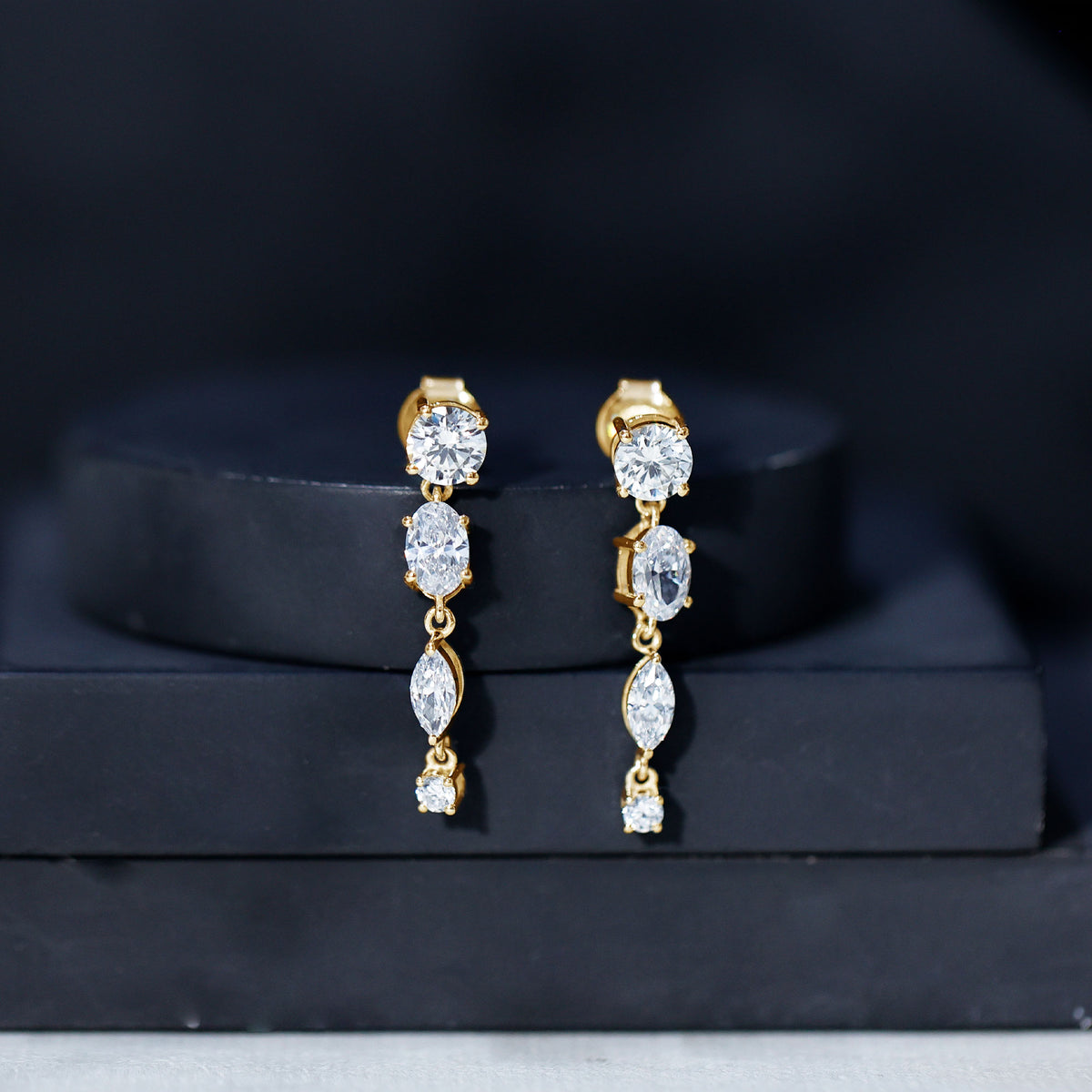 Rosec Jewels-Multi Shape Lab Grown Diamond Dangle Earrings For Bride