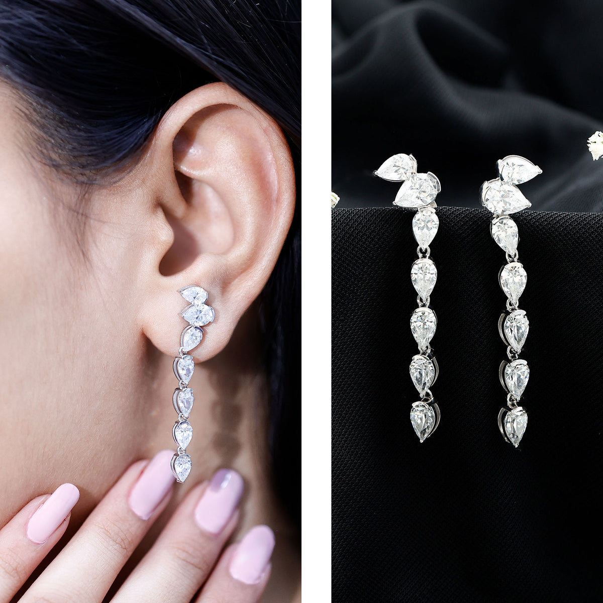 Rosec Jewels-Pear Shape Lab Grown Diamond Dangling Earrings for Women