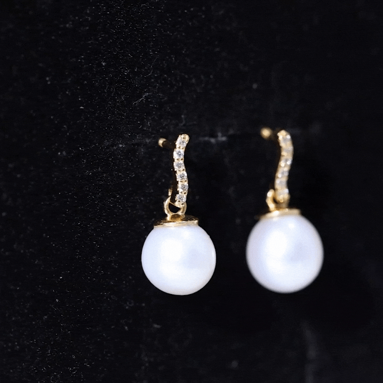 8MM Freshwater Pearl Drop Earrings with Diamond AAA - Rosec Jewels