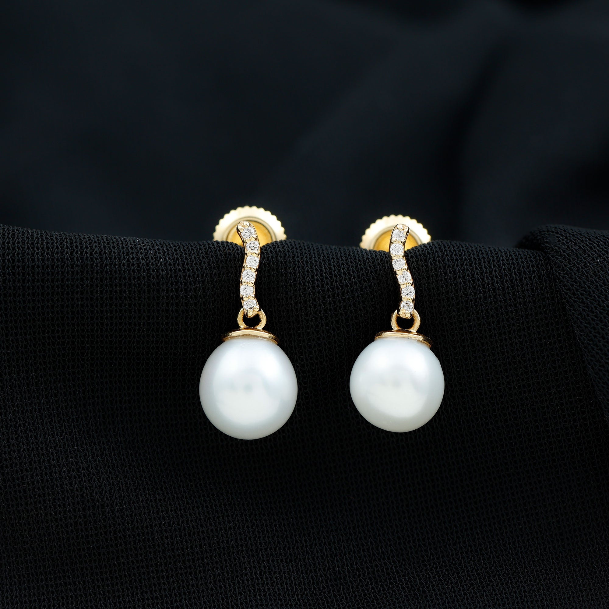 8MM Freshwater Pearl Drop Earrings with Diamond AAA - Rosec Jewels