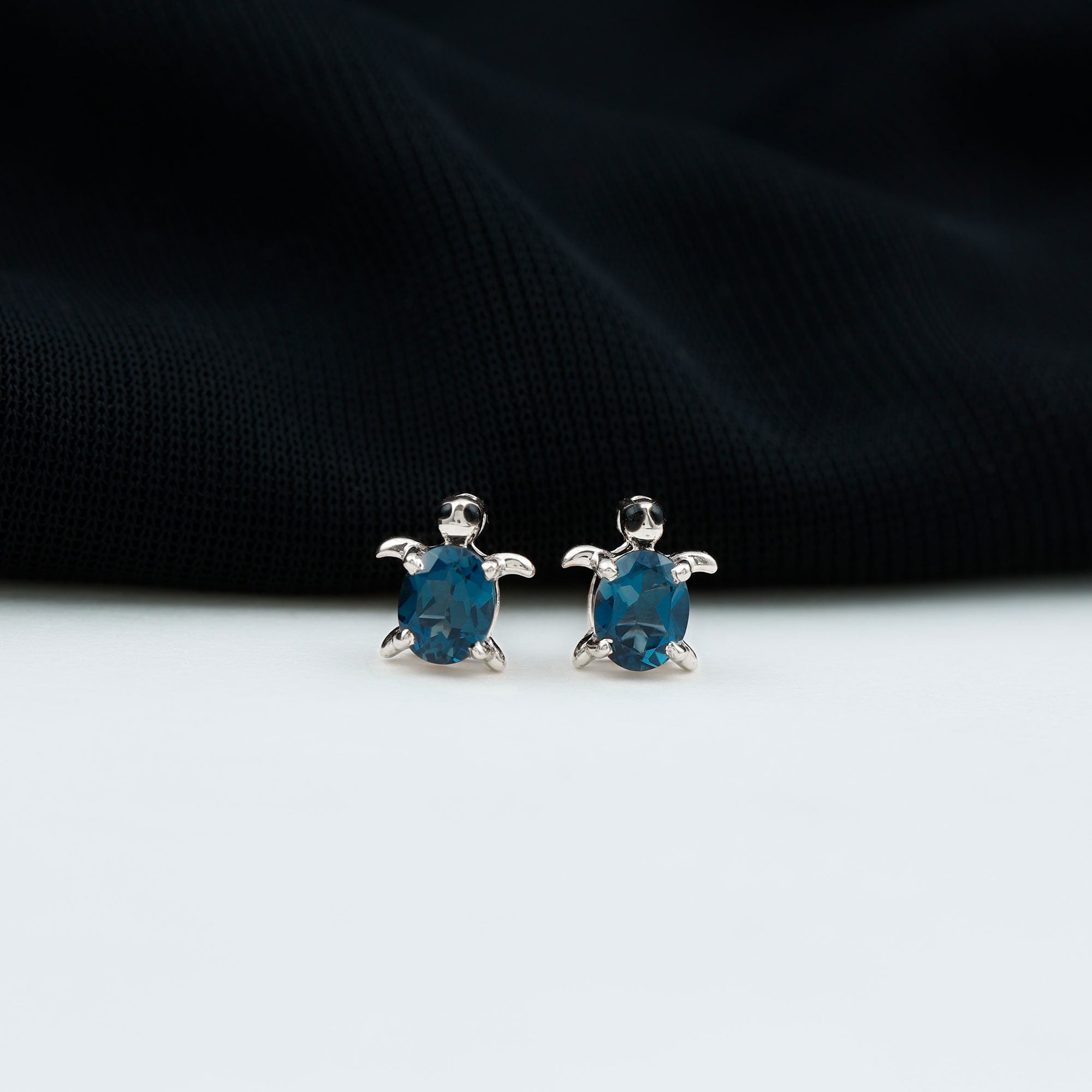 3/4 CT London Blue Topaz Tortoise Stud Earrings in Silver London Blue Topaz - ( AAA ) - Quality 92.5 Sterling Silver - Rosec Jewels
