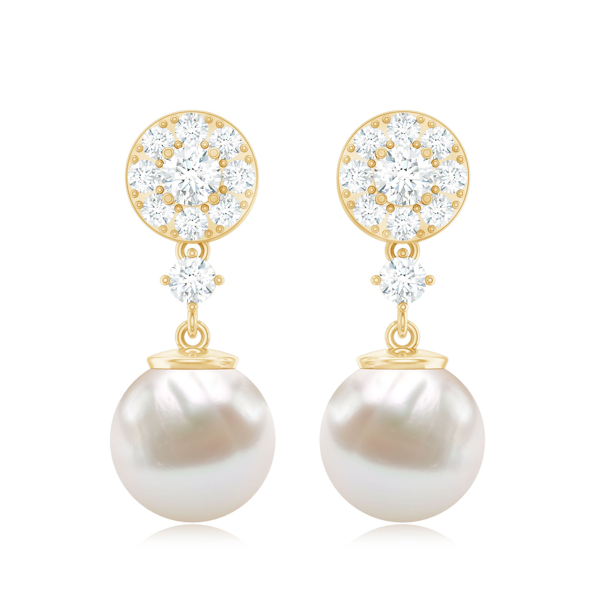 Genuine 6 Carat Freshwater Cultured Pearl Drop Earrings with Diamonds AAA - Rosec Jewels