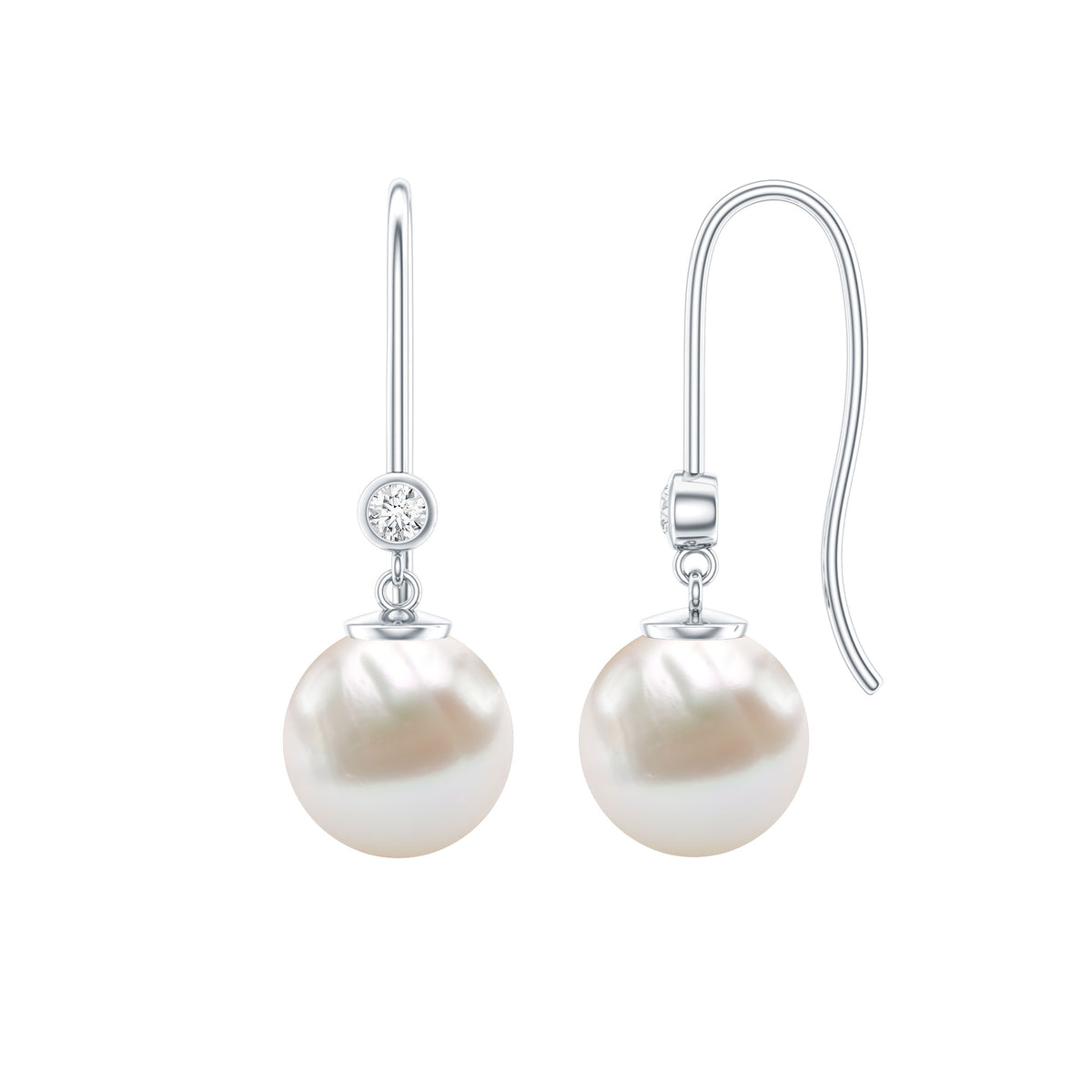 Real Freshwater Pearl Drop Earrings with Diamond AAA - Rosec Jewels