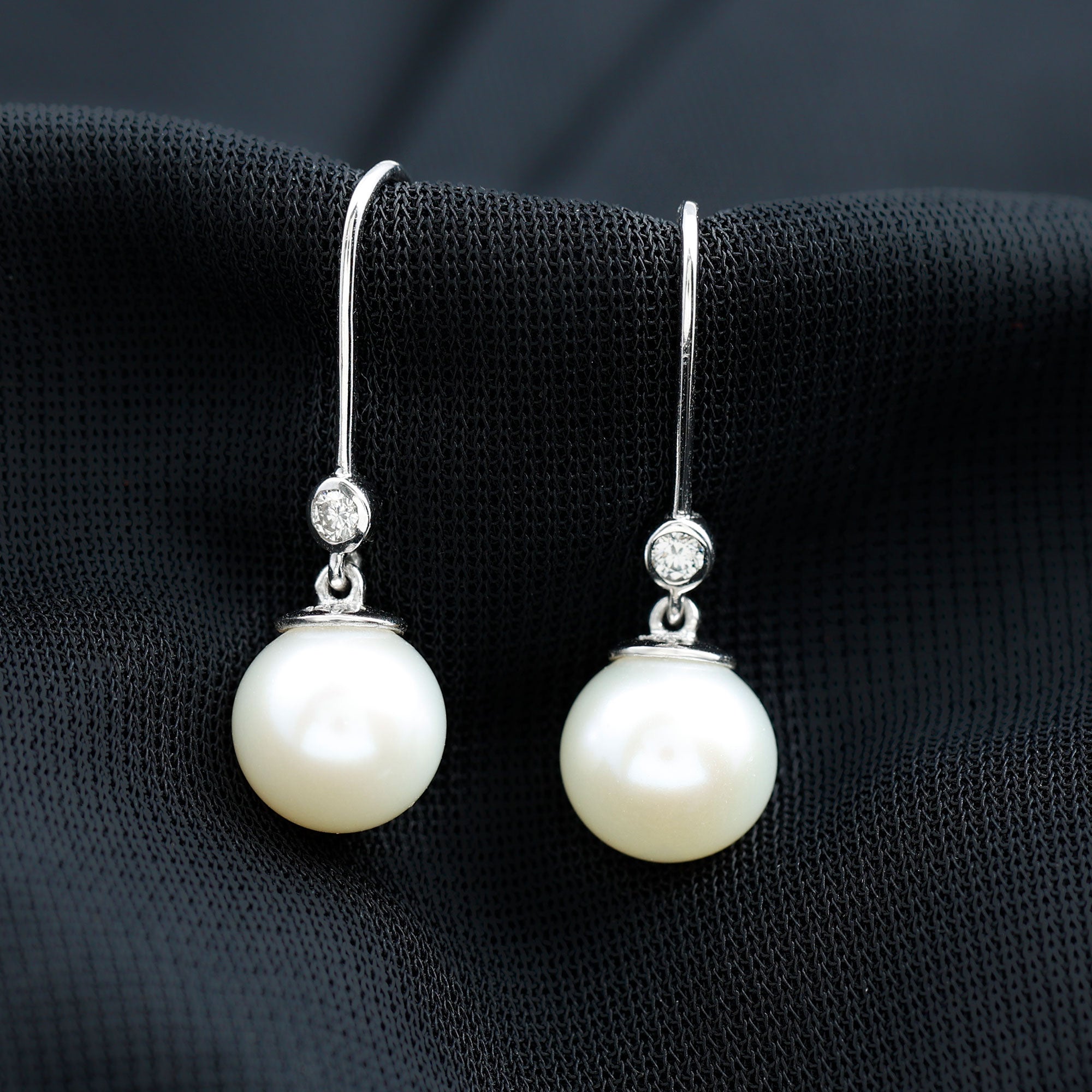 Real Freshwater Pearl Drop Earrings with Diamond AAA - Rosec Jewels