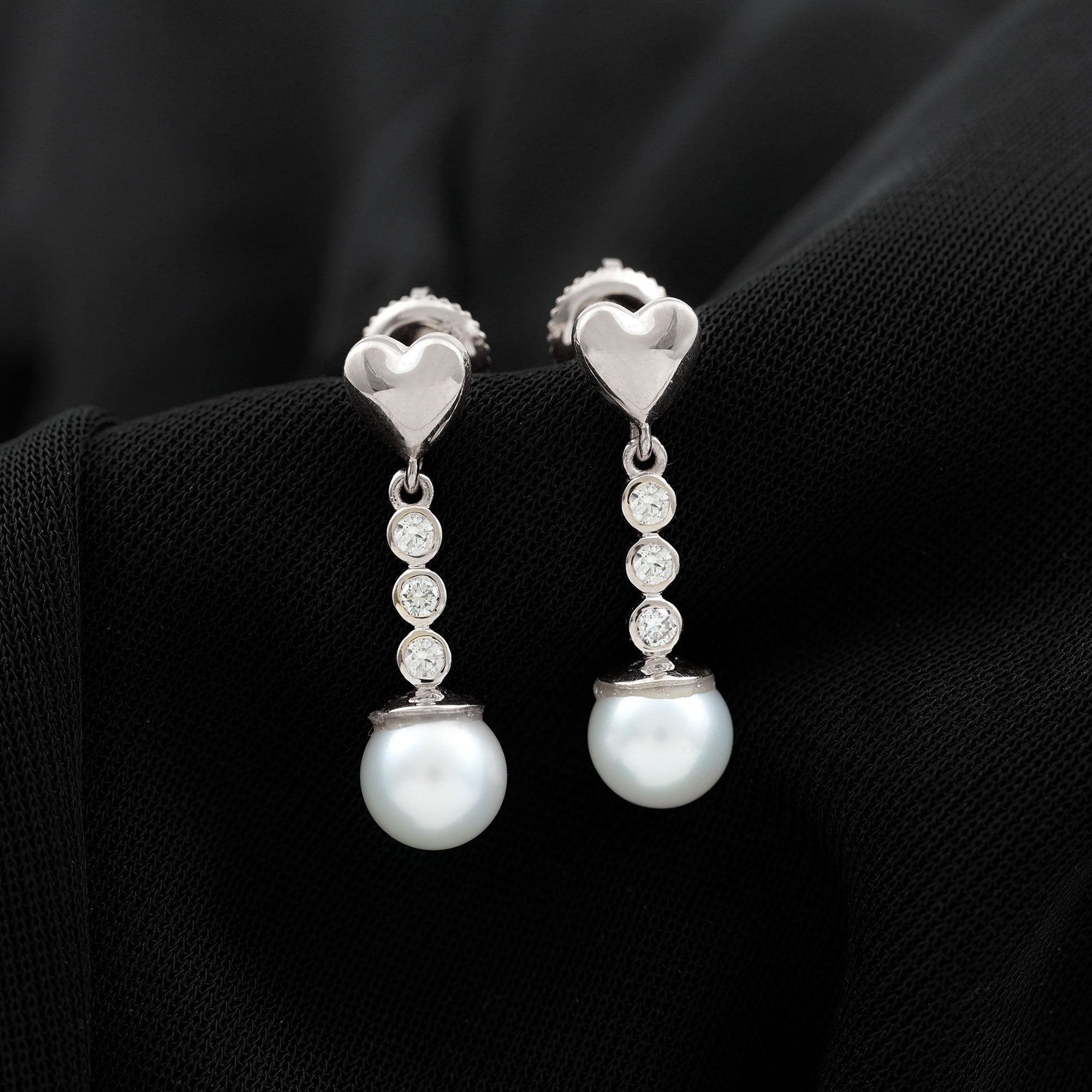 Genuine 6 Carat Freshwater Pearl and Diamond Dangle Earrings AAA - Rosec Jewels