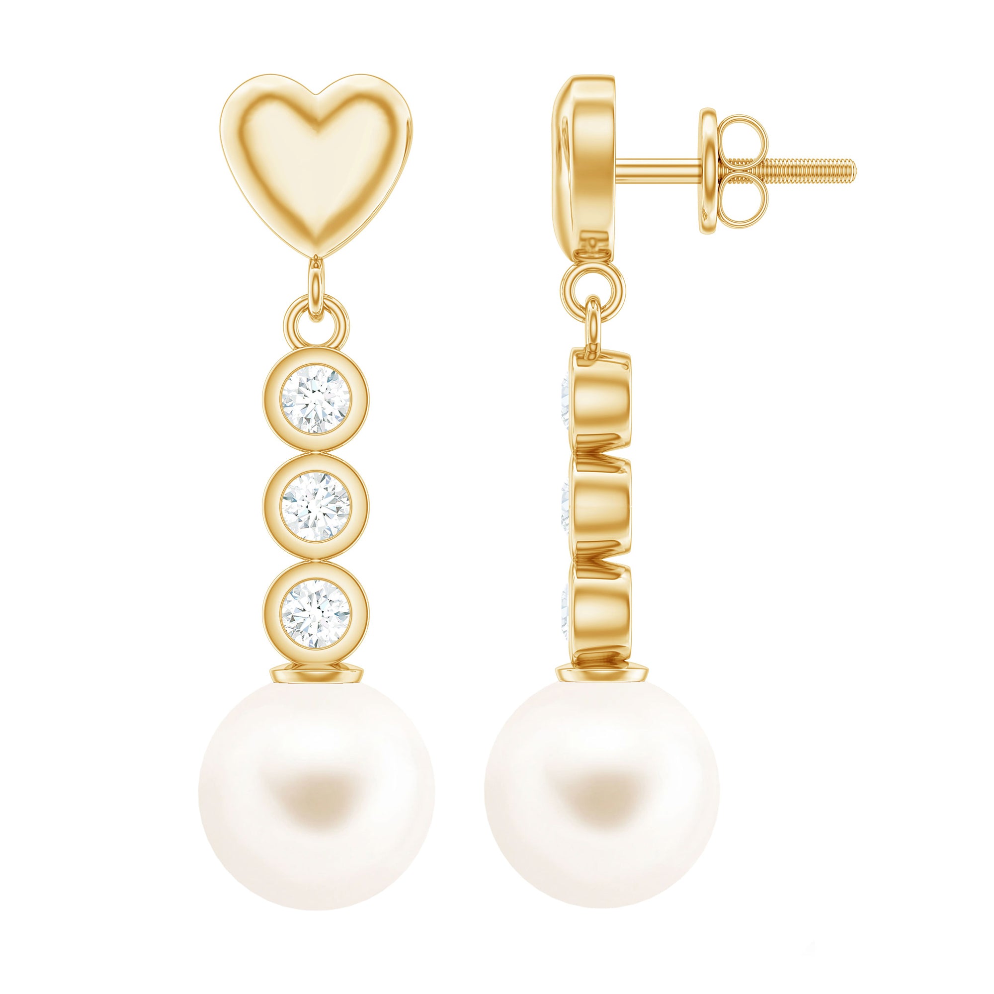 Genuine 6 Carat Freshwater Pearl and Diamond Dangle Earrings AAA - Rosec Jewels