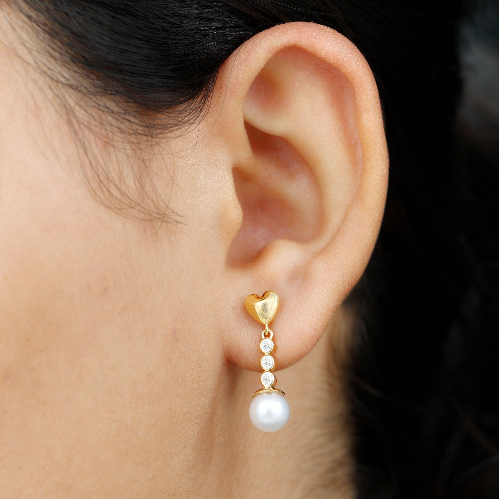 Genuine 6 Carat Freshwater Pearl and Diamond Dangle Earrings AAA - Rosec Jewels