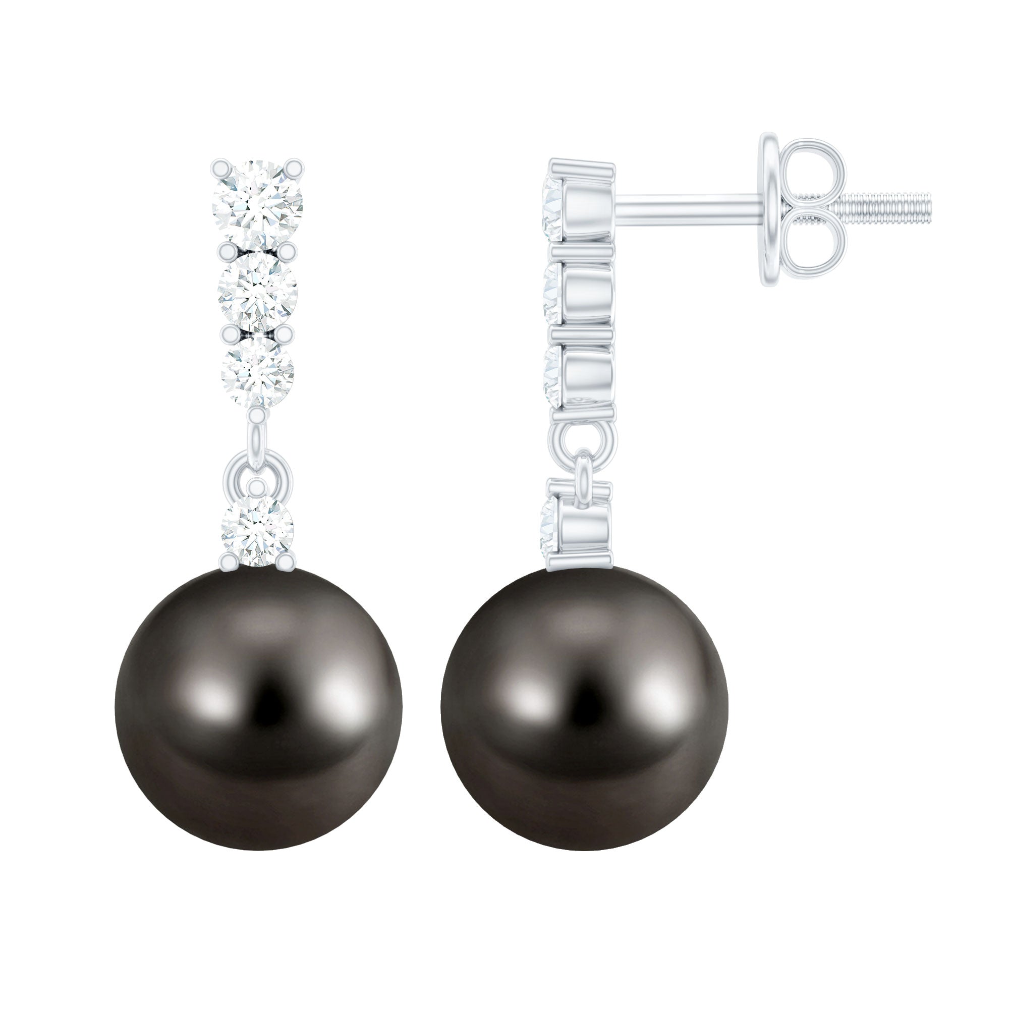 Certified Tahitian Black Pearl Drop Earrings with Diamonds