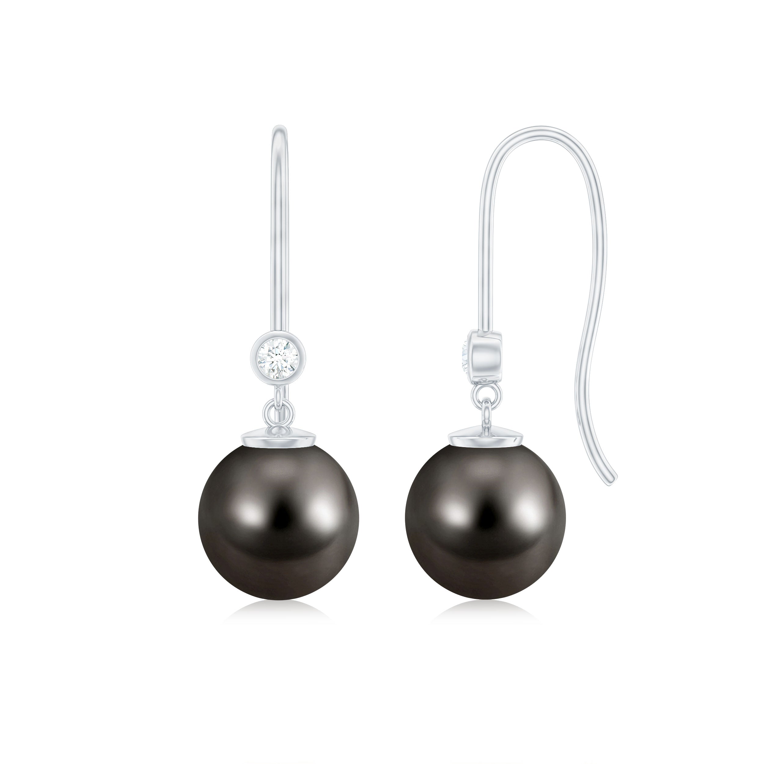 16 Carat Tahitian Black Pearl Dangling Earrings with Diamond AAA - Rosec Jewels