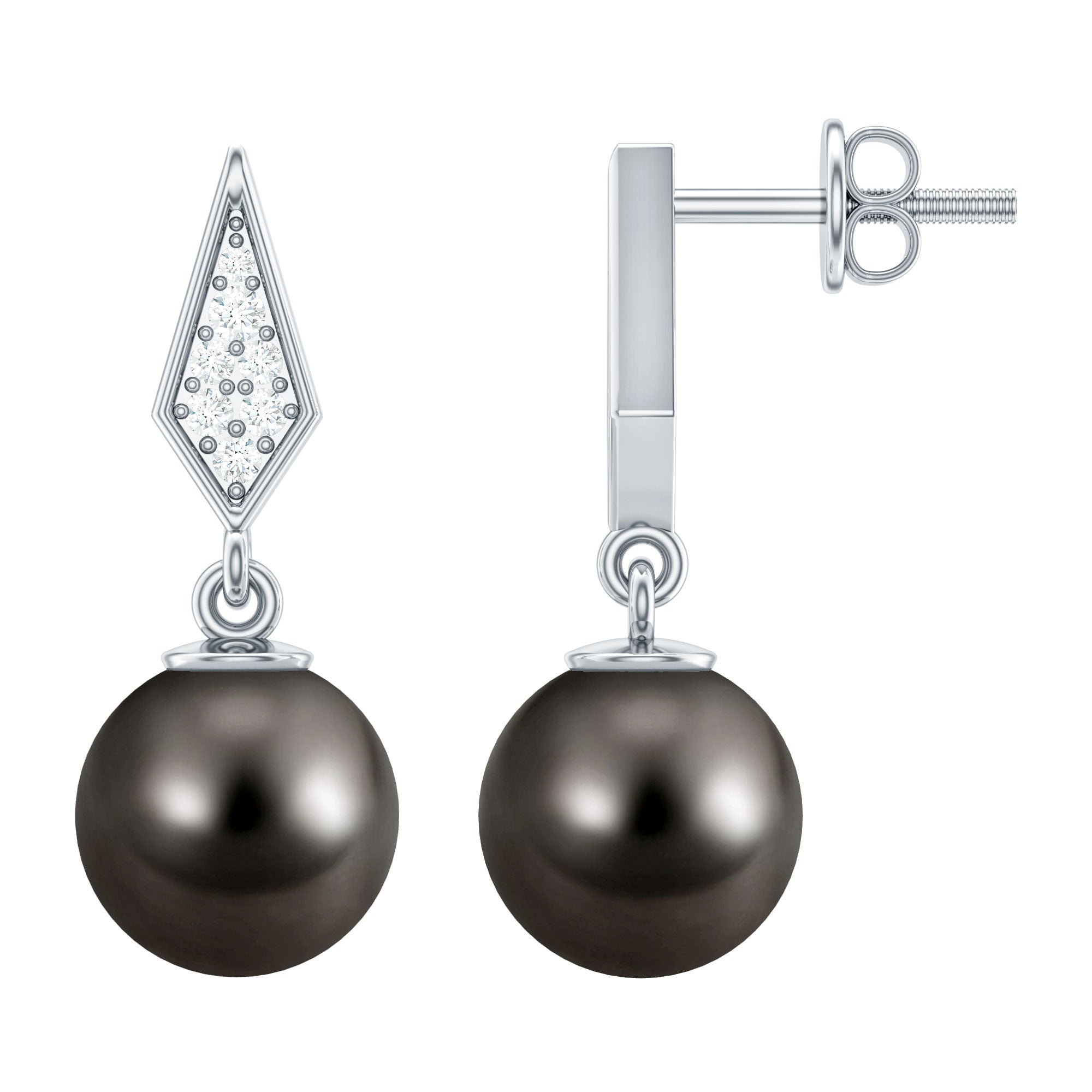 Art Deco Inspired Tahitian Pearl and Diamond Drop Earrings