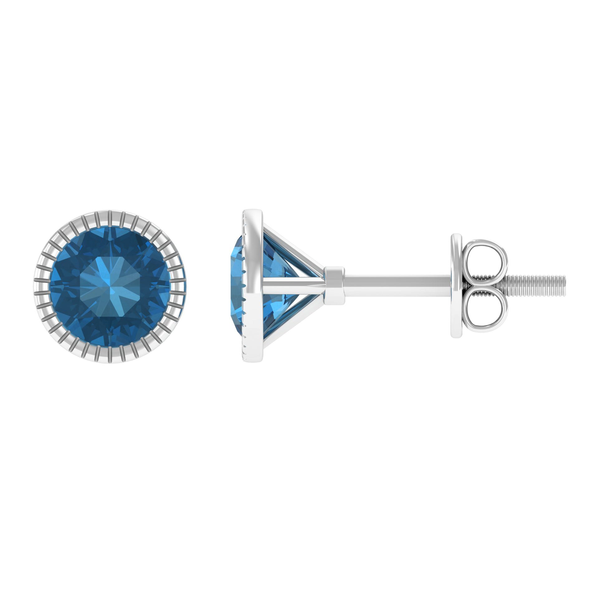 Genuine London Blue Topaz Martini Stud Earrings AAA - Rosec Jewels
