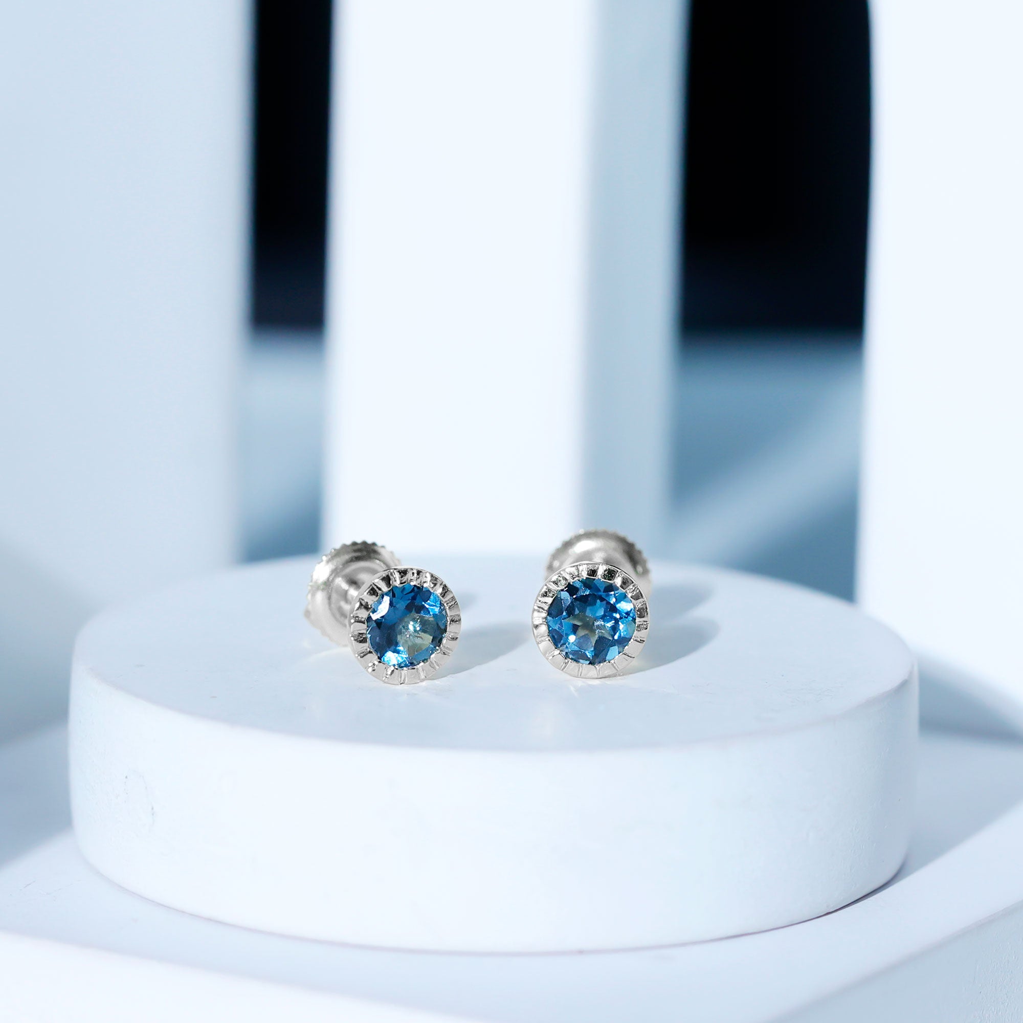 Genuine London Blue Topaz Martini Stud Earrings AAA - Rosec Jewels
