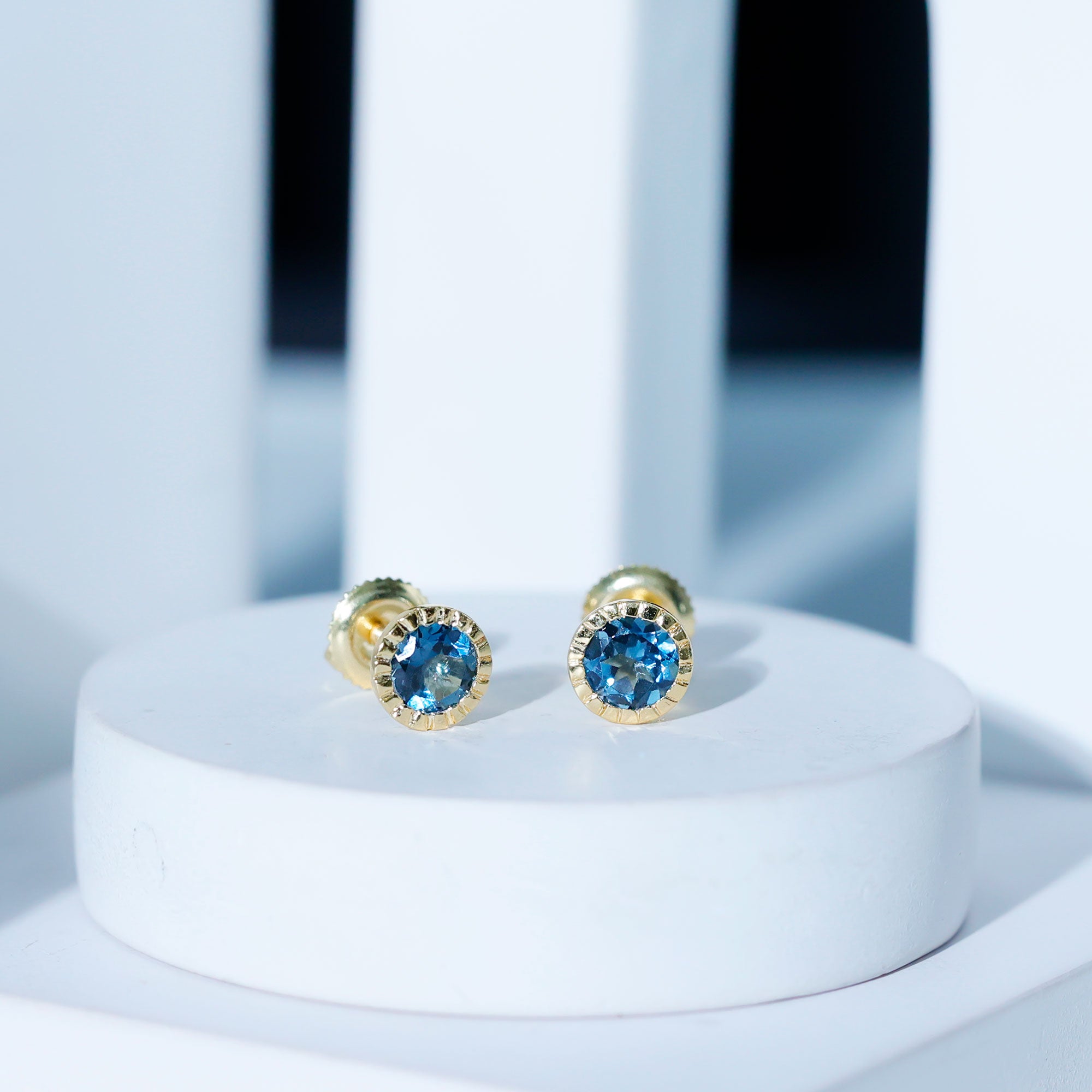 Genuine London Blue Topaz Martini Stud Earrings AAA - Rosec Jewels