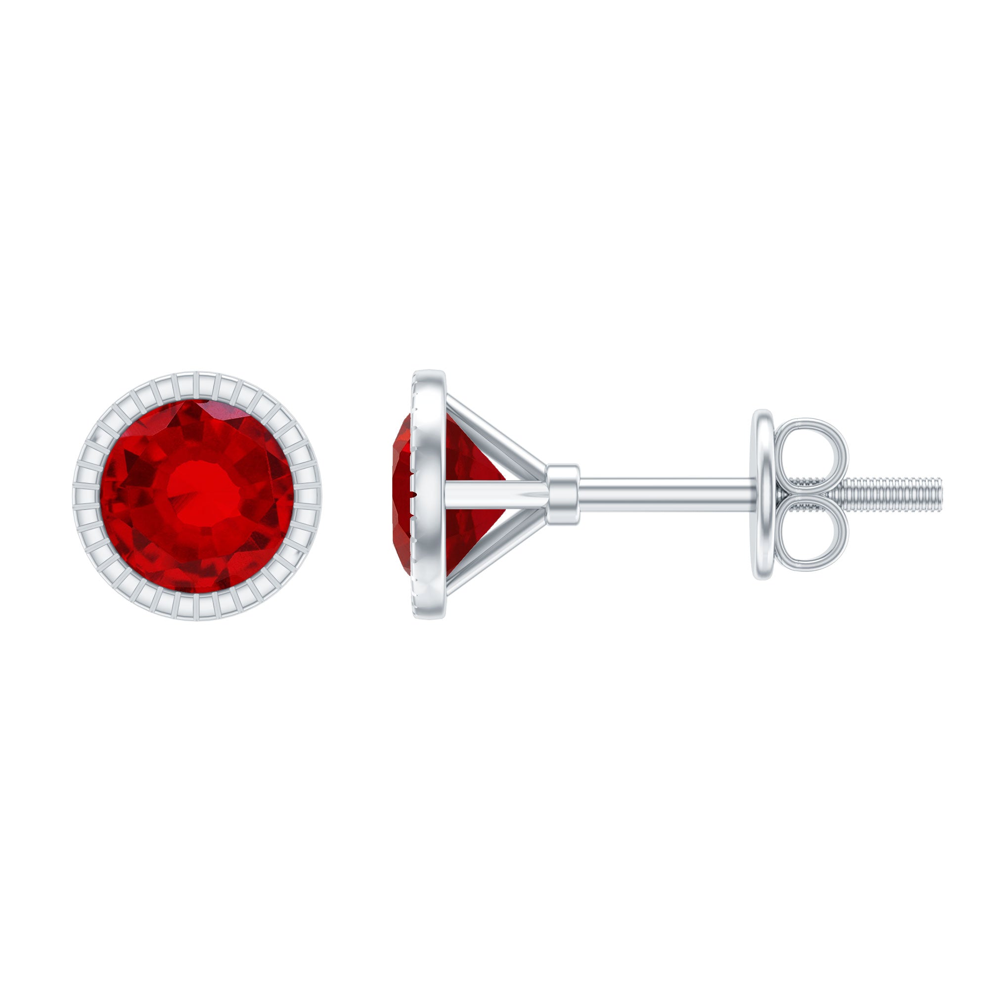 1.25 CT Round Cut Created Ruby Solitaire Stud Earring in Gold