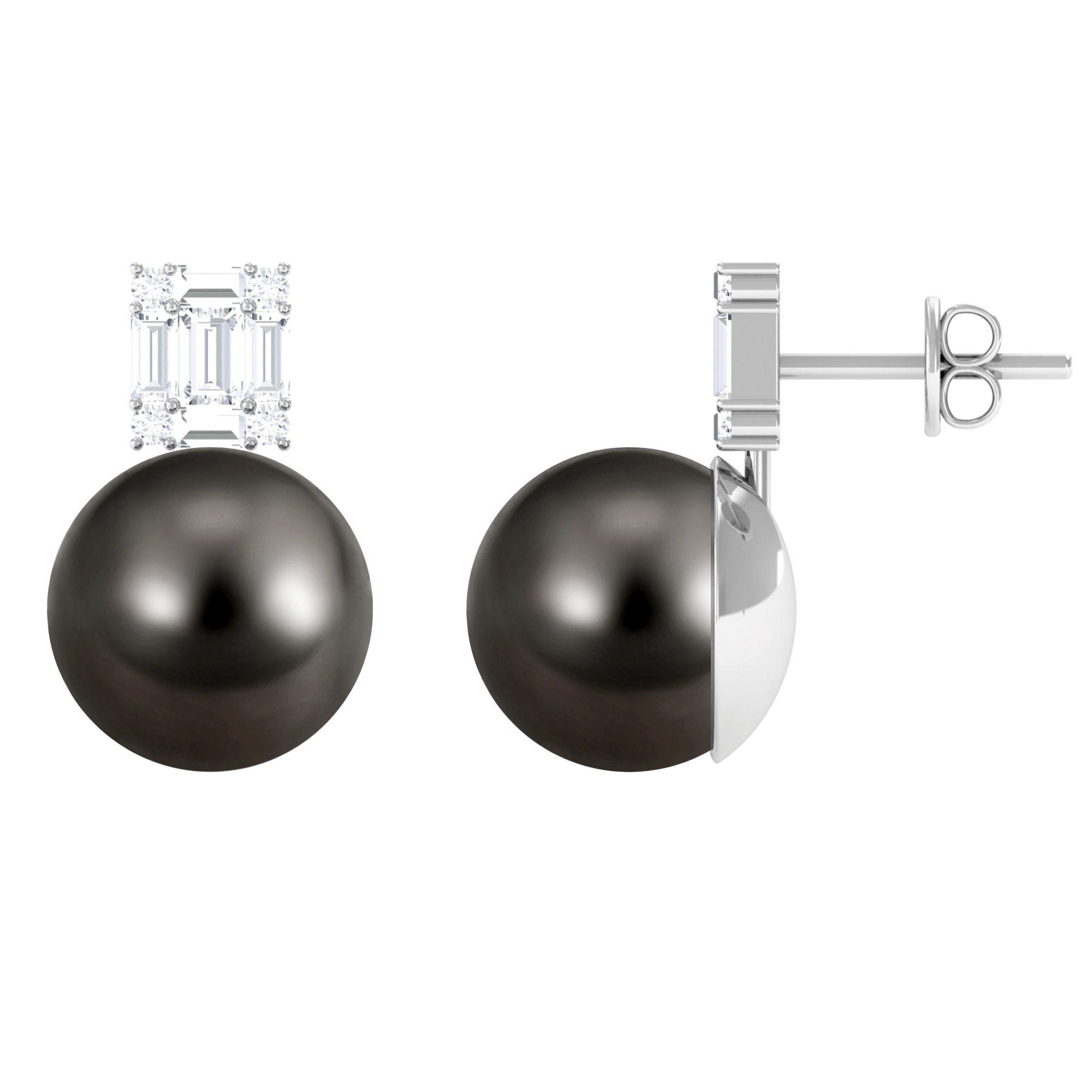 15 Carat Tahitian Black Pearl Stud Earrings with Diamonds