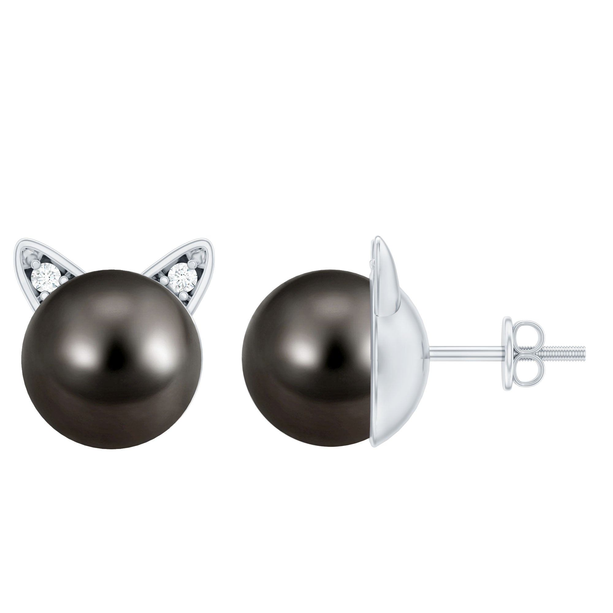 Natural Black Pearl Hello Kitty Earring with Certificate