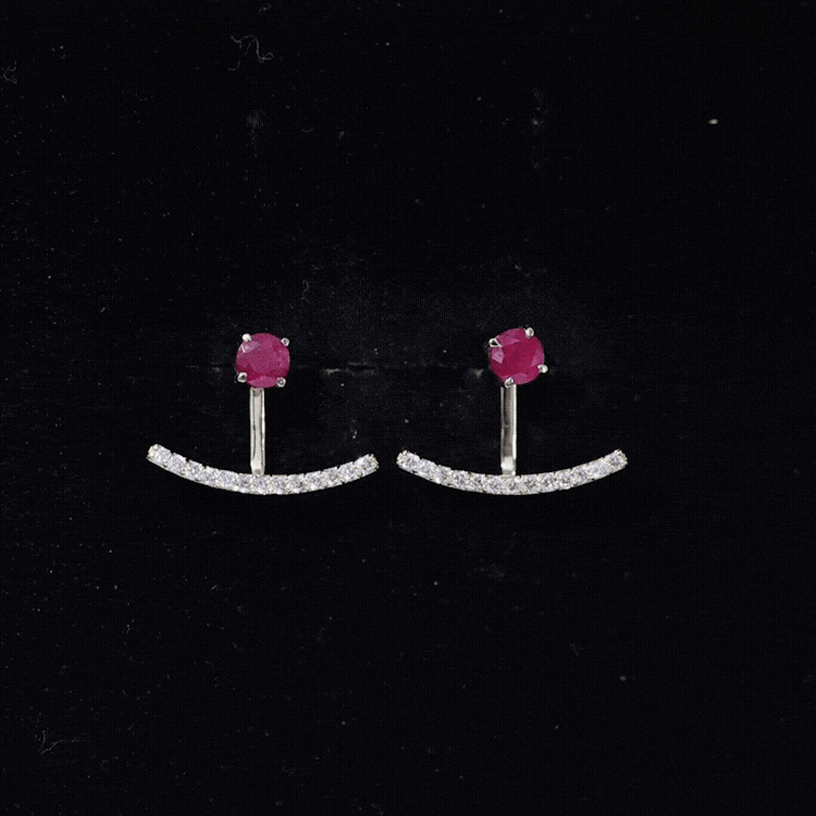 Real Ruby Front Back Earrings with Diamond AAA - Rosec Jewels