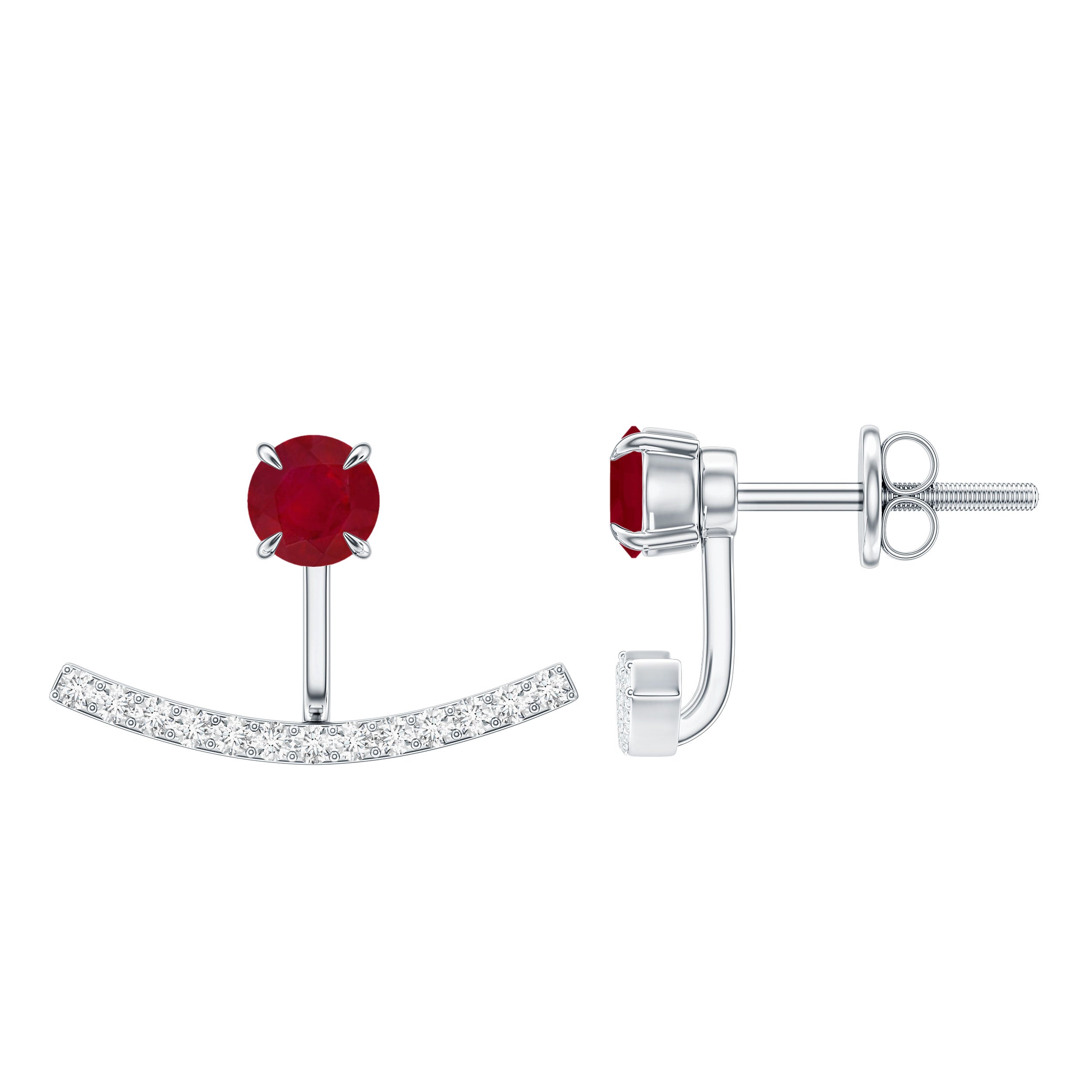 Real Ruby Front Back Earrings with Diamond AAA - Rosec Jewels