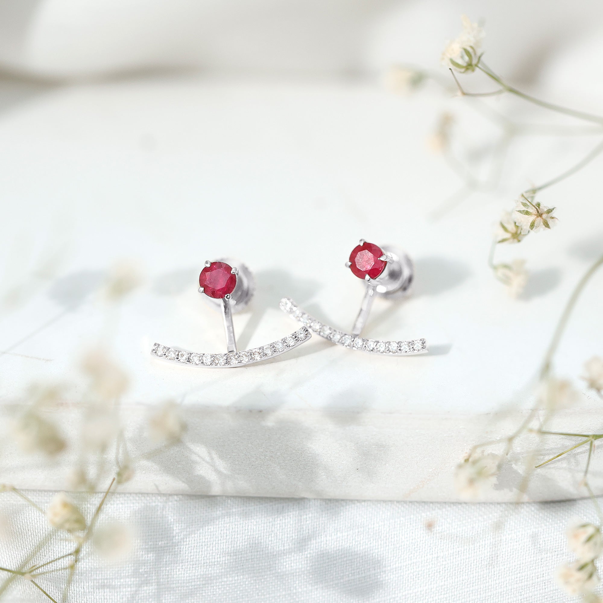 Real Ruby Front Back Earrings with Diamond AAA - Rosec Jewels