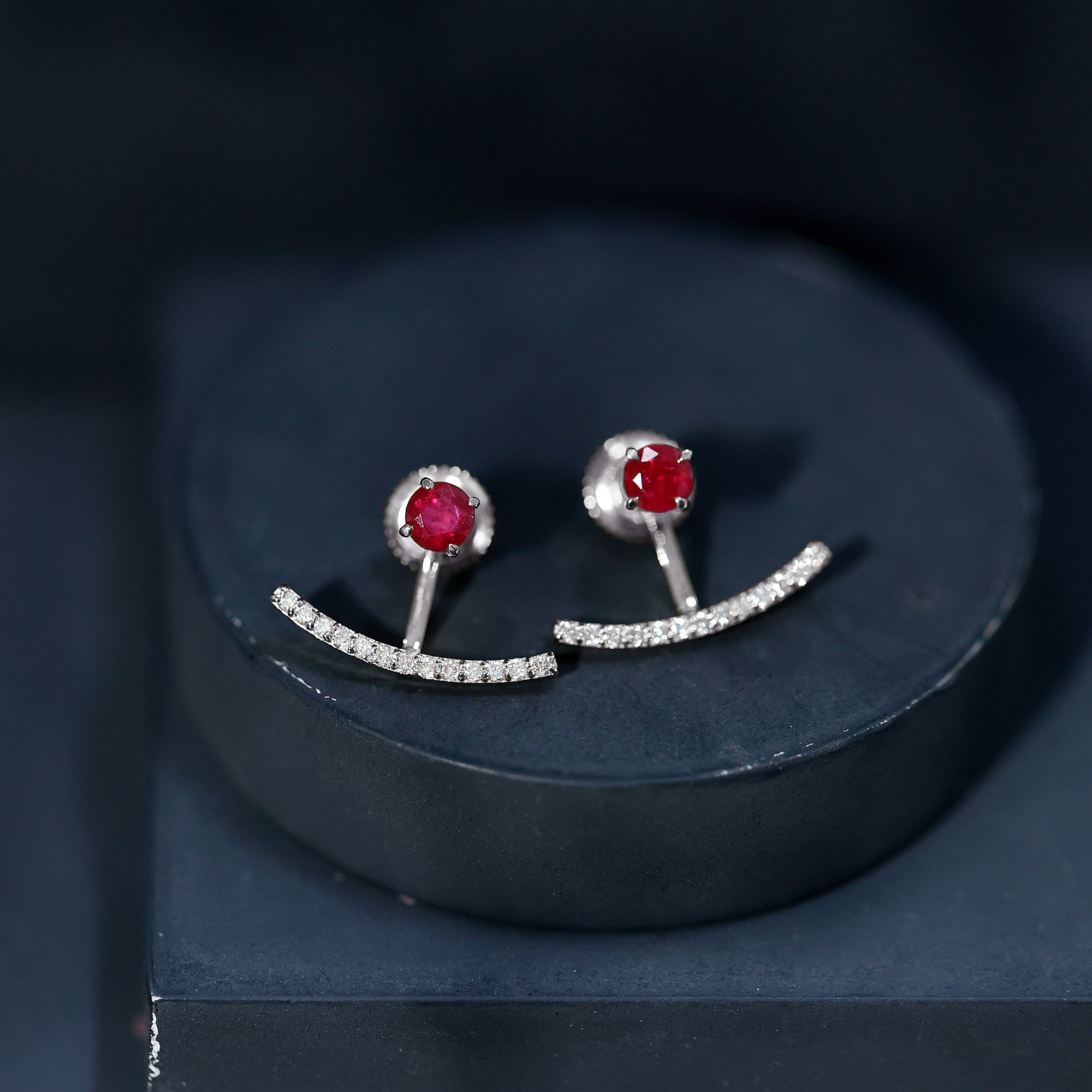 Real Ruby Front Back Earrings with Diamond AAA - Rosec Jewels