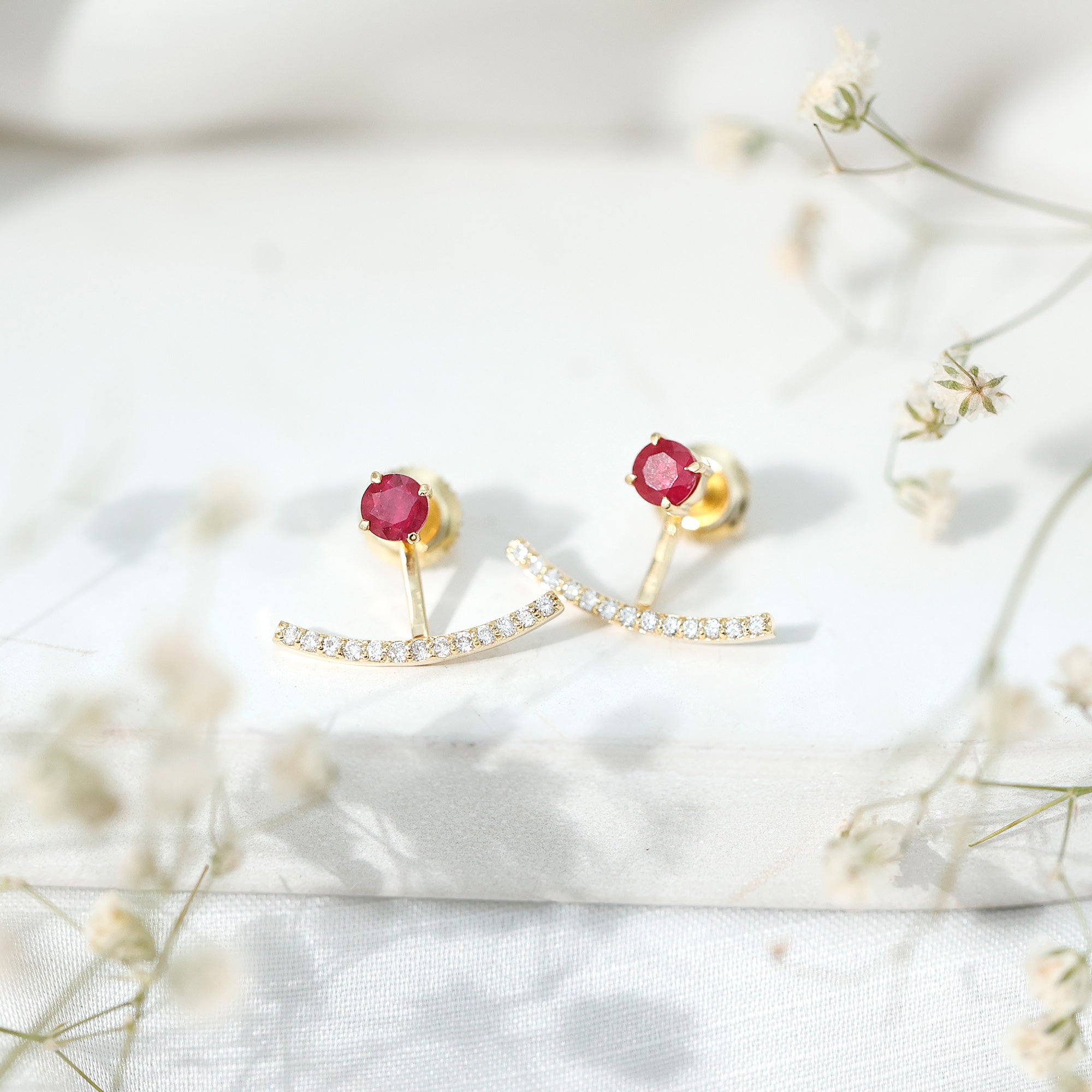 Real Ruby Front Back Earrings with Diamond AAA - Rosec Jewels